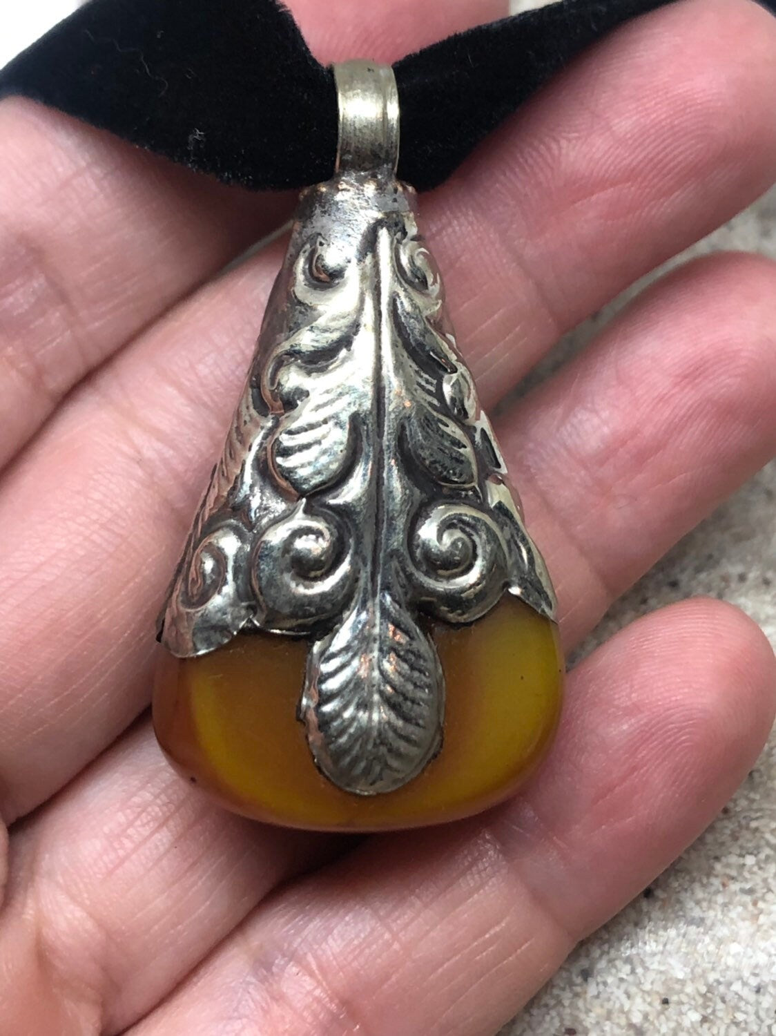 Vintage Tibetian Amber Pendant