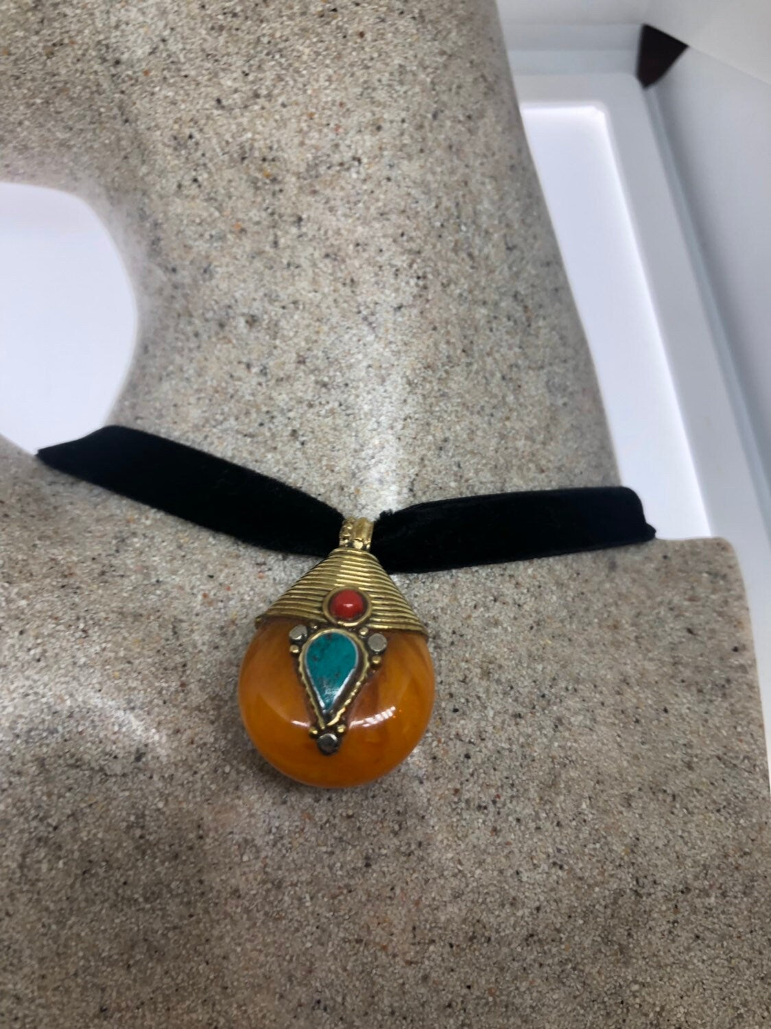 Vintage Tibetian Amber Pendant