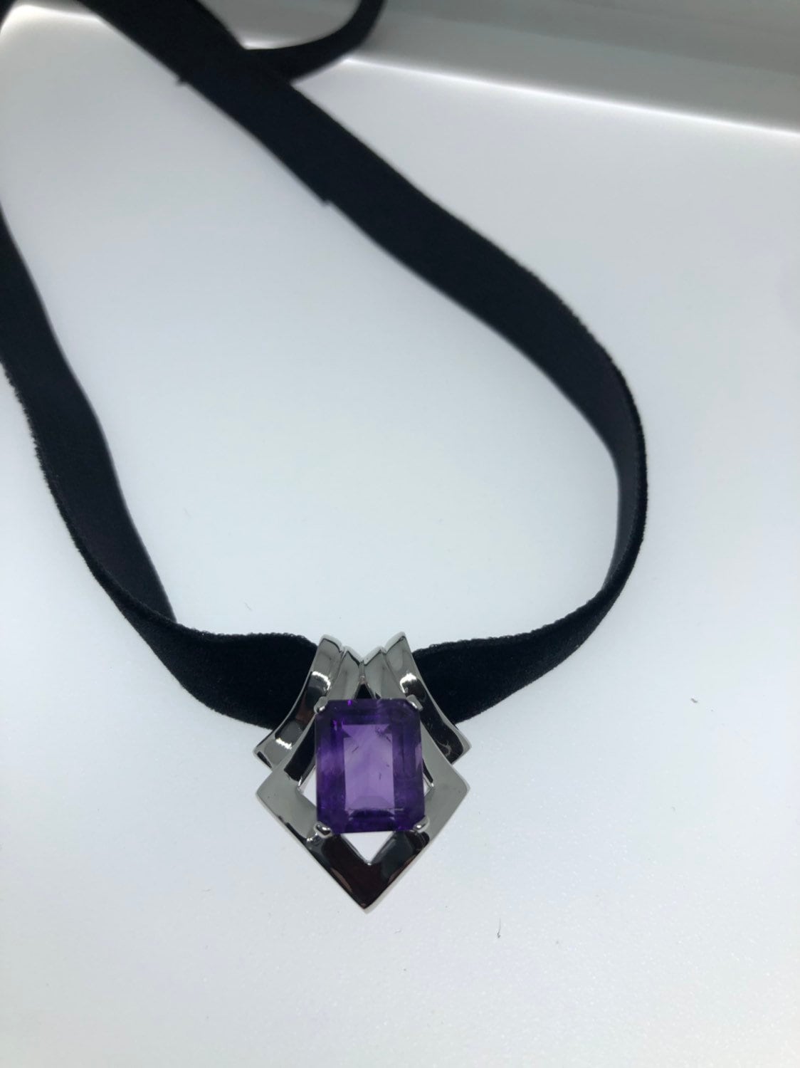 Vintage Handmade 925 Sterling Silver Purple Amethyst Deco Pendant