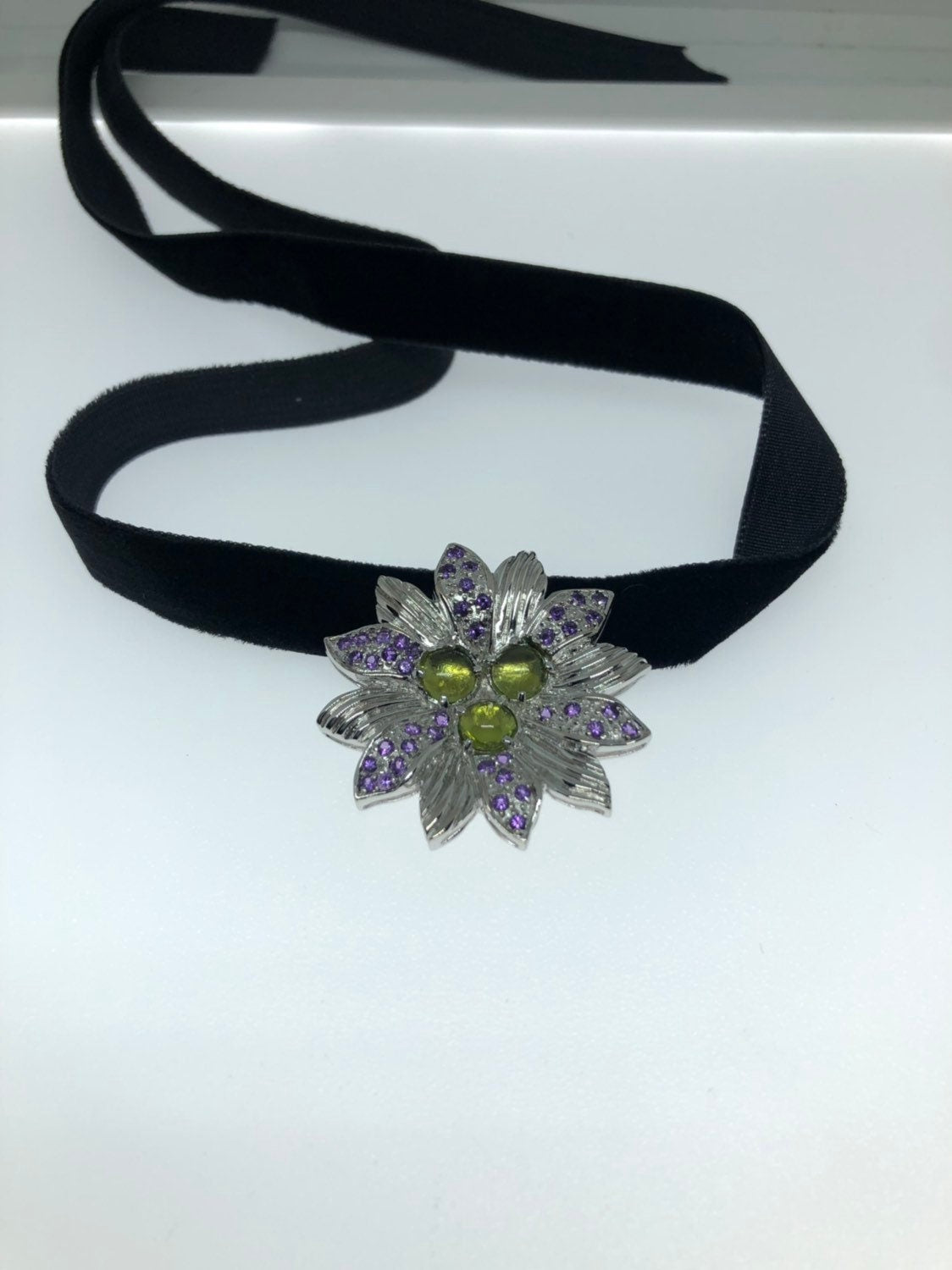 Vintage Green Peridot Choker Handmade 925 Sterling Silver Pendant