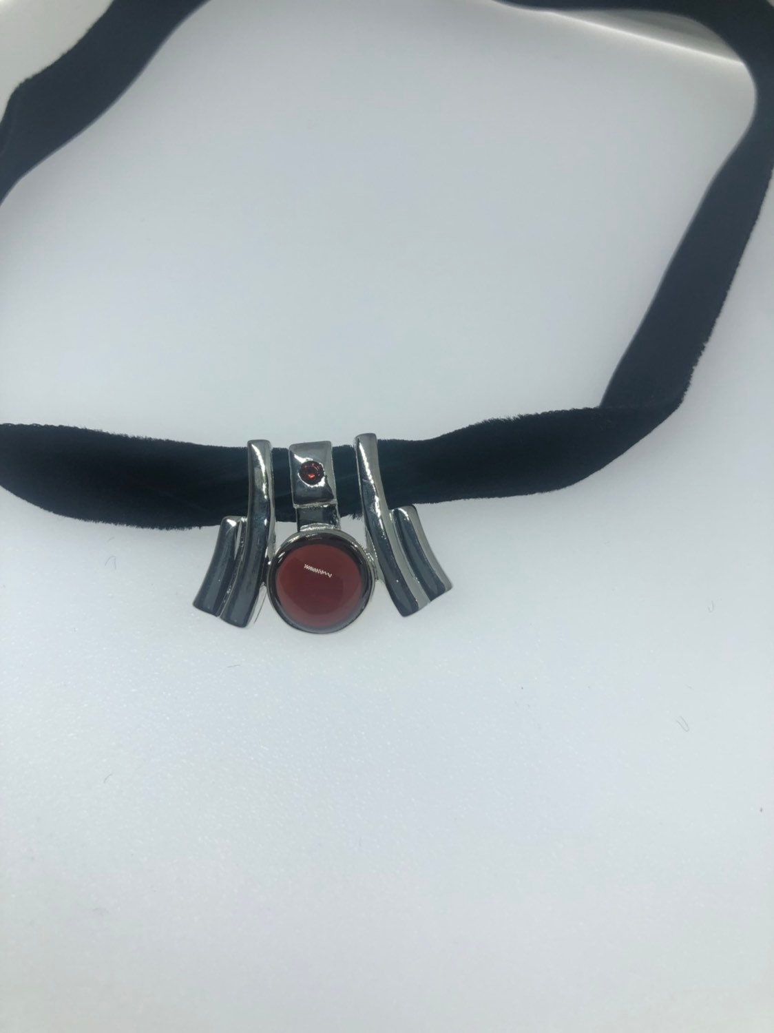 Vintage Handmade 925 Sterling Silver Genuine Garnet Antique Pendant Necklace