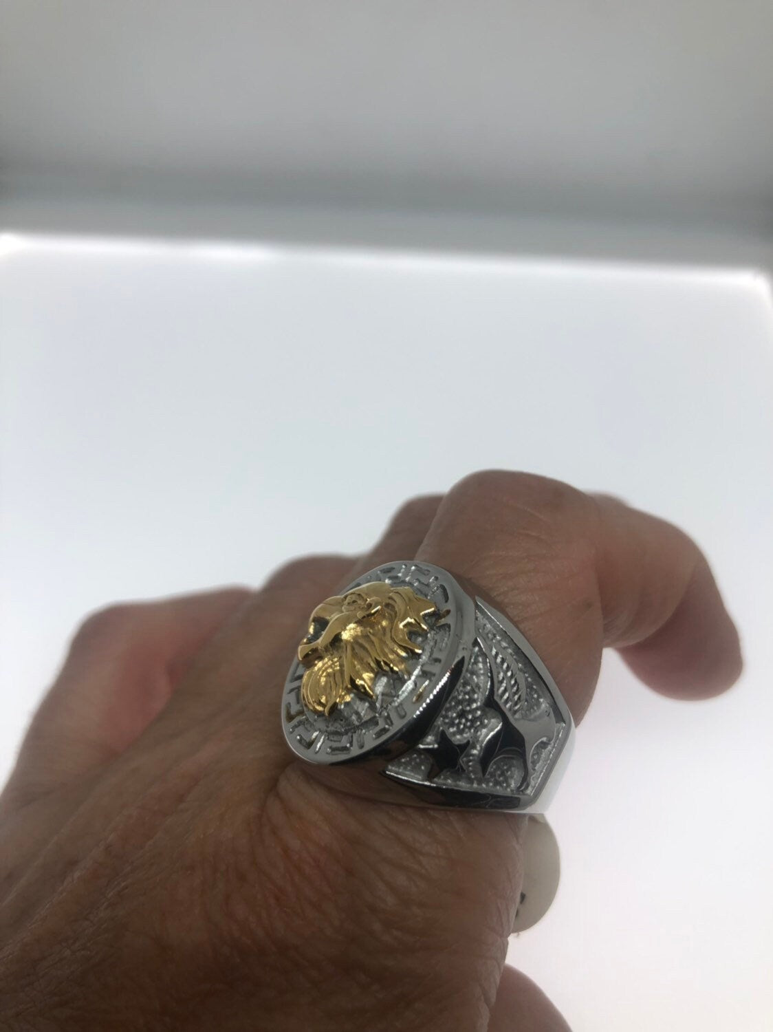 Vintage Gothic Silver Gold Stainless Steel Lion Head Mens Ring