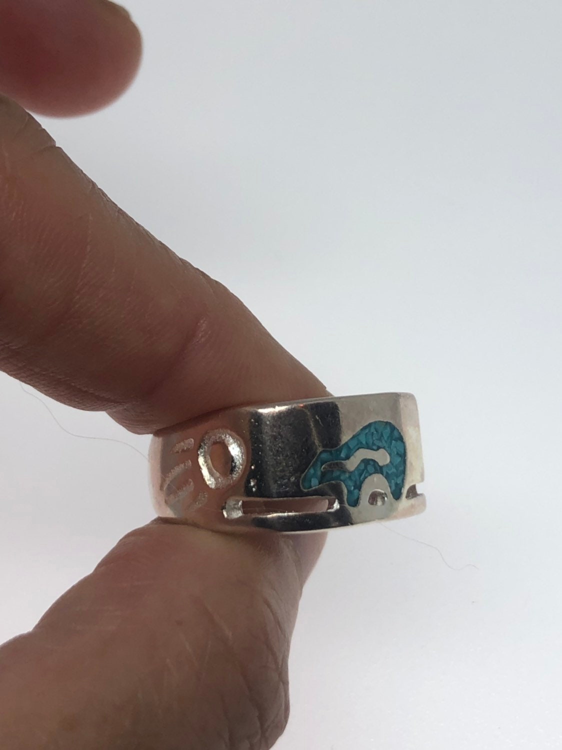 Vintage Native American Style Southwestern Turquoise Stone Inlay Mens Bear Ring