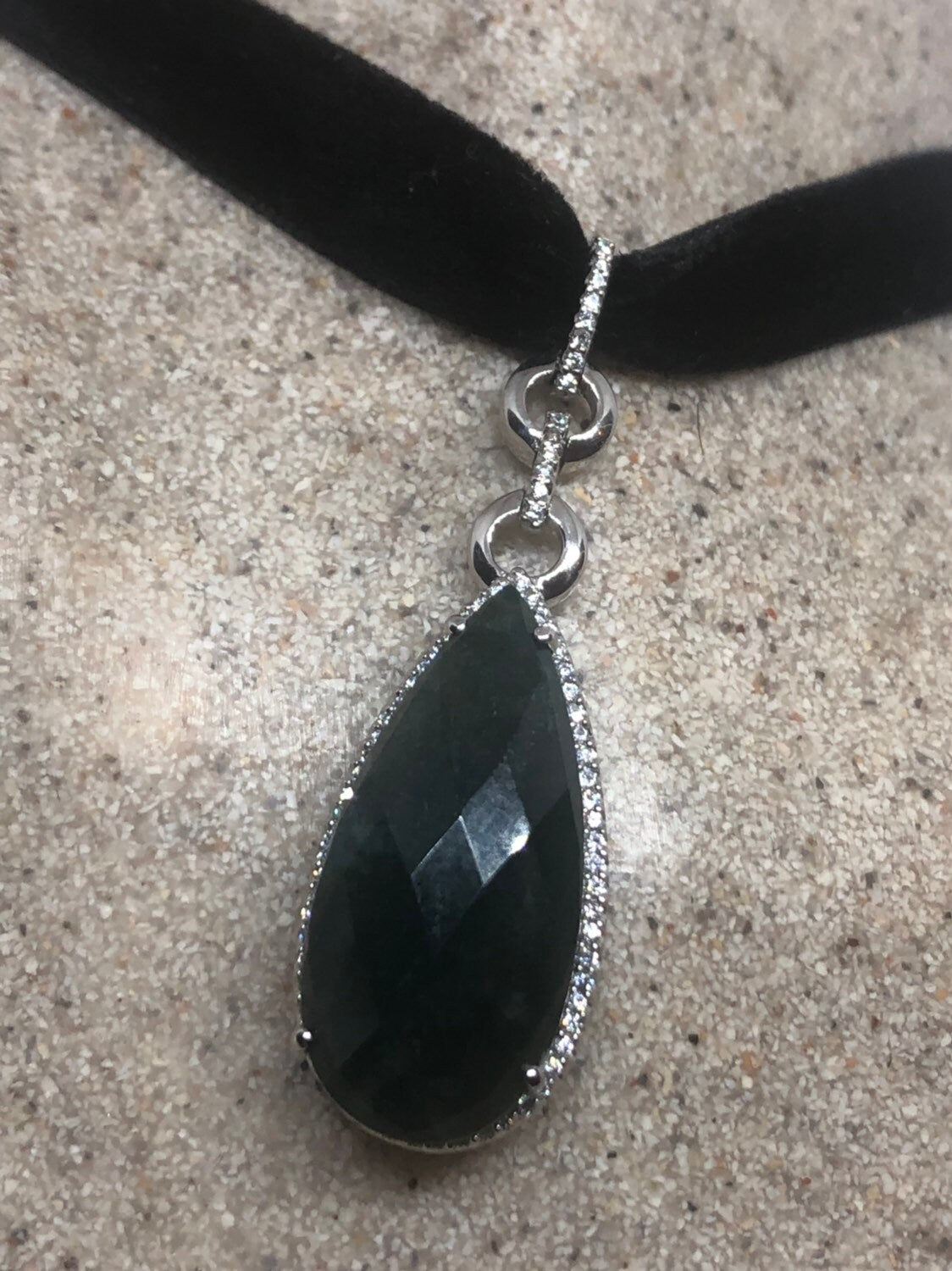 Vintage Handmade Jade 925 Sterling Silver Droplet Pendant