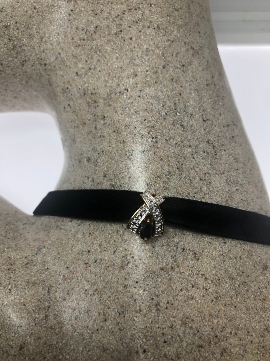 Vintage Sapphire Choker 925 Sterling Silver Pendant