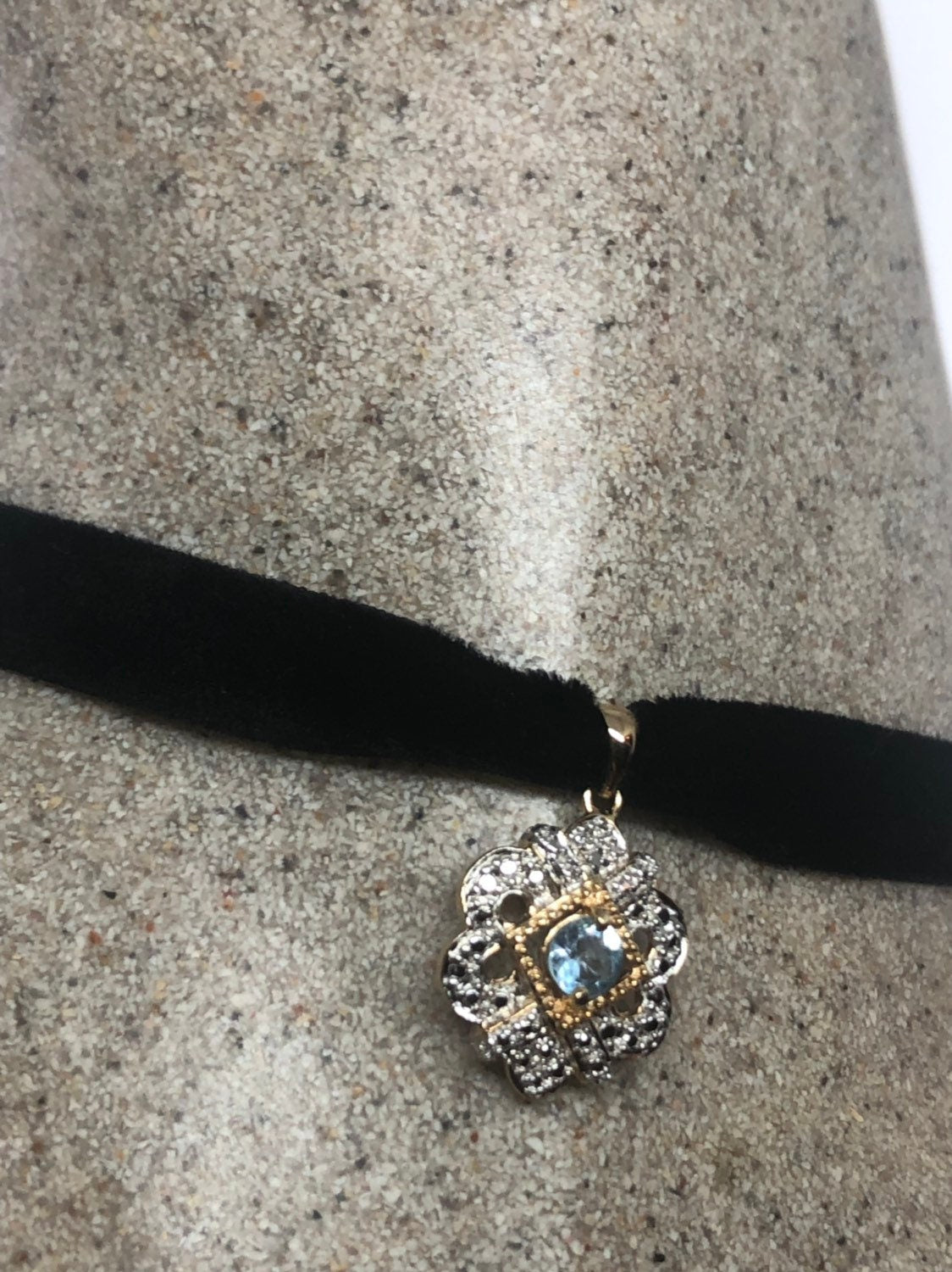 Vintage Genuine Deep Blue Topaz 925 Sterling Silver Necklace Pendant