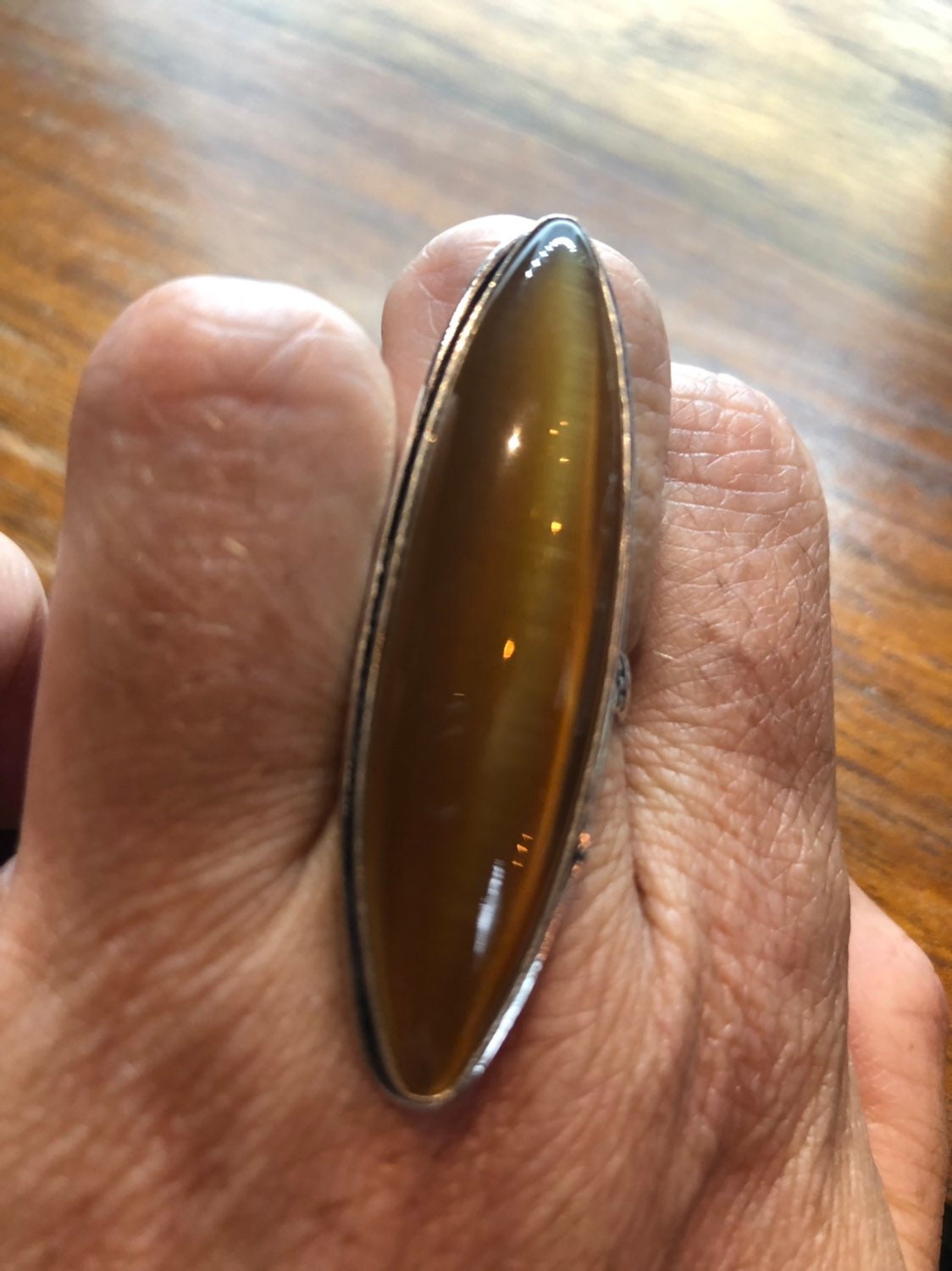 Vintage Yellow Cats Eye Art Glass Ring Statement Cocktail