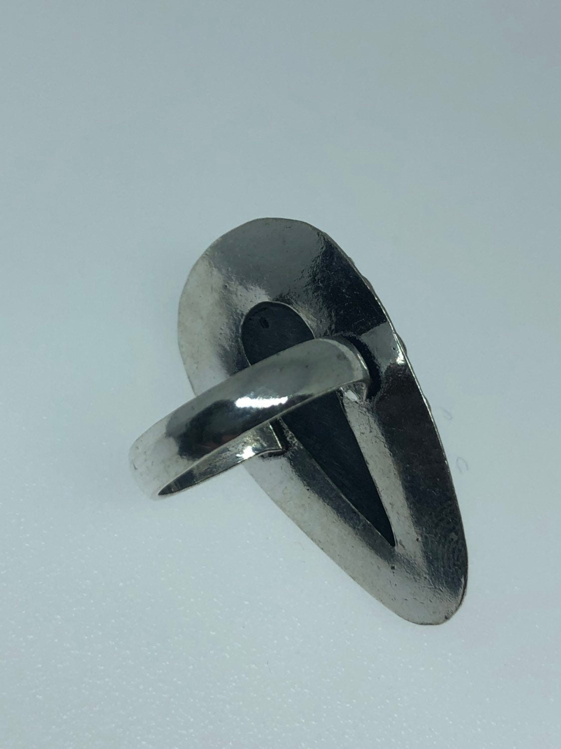 Vintage Green Abalone White Bronze Silver Cocktail Ring