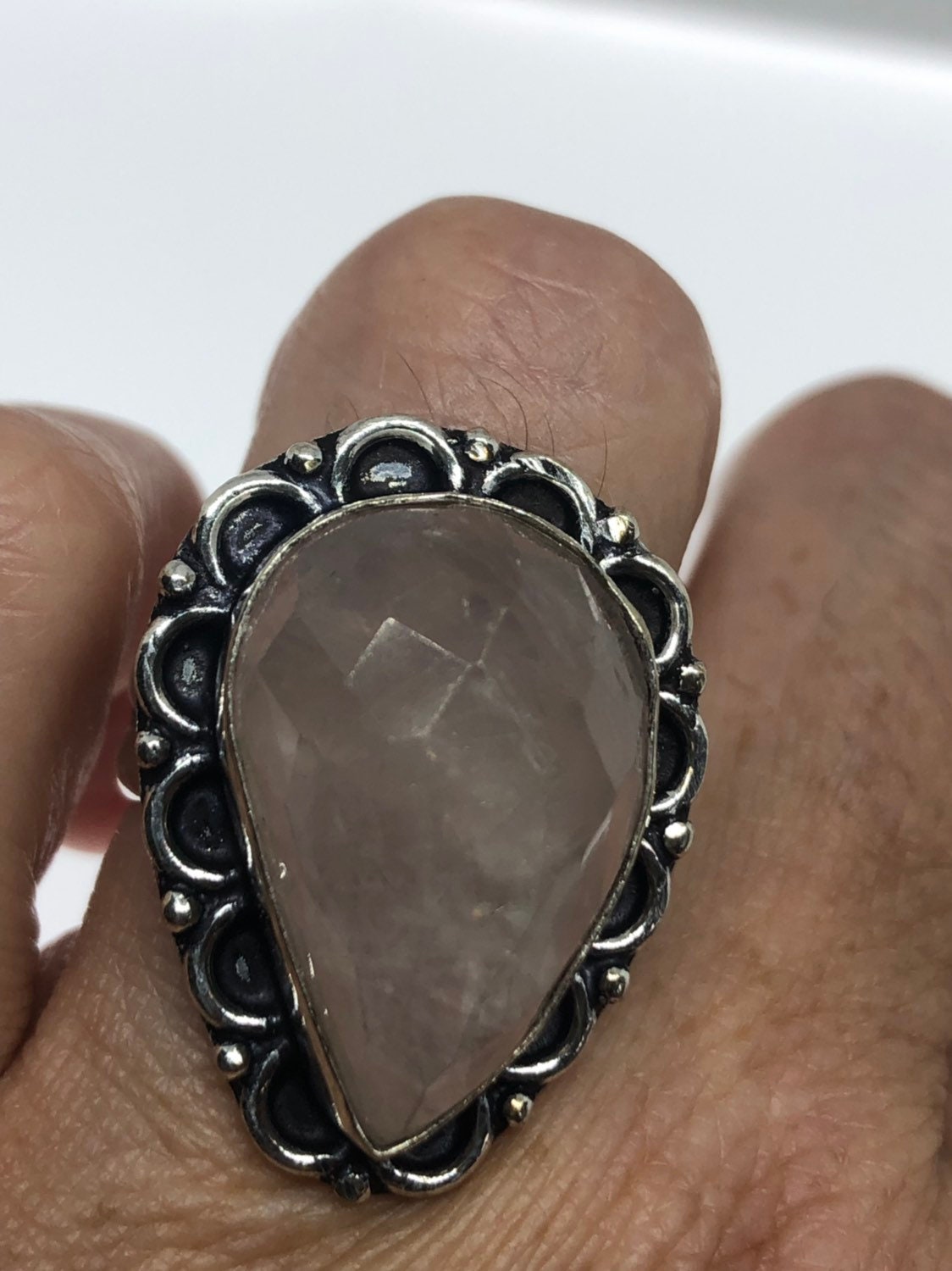 Vintage Genuine Rose Quartz Silver Ring