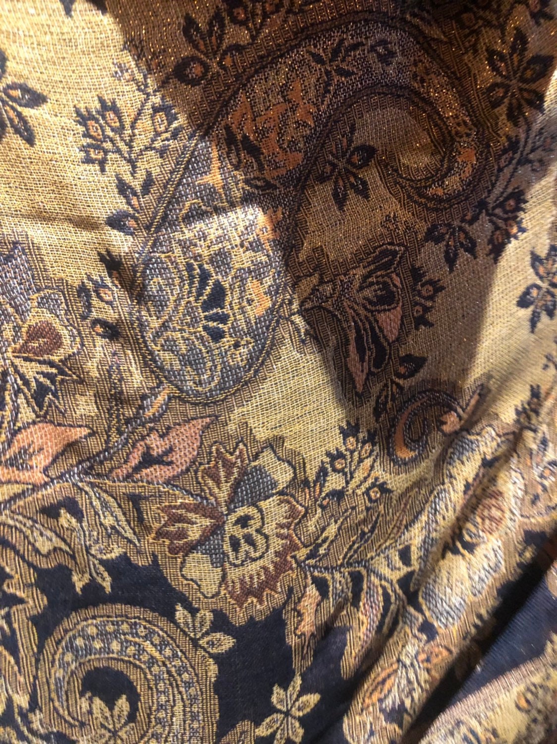 Vintage Blue Metallic Paisley Brocade Pashmina Scarf Wrap