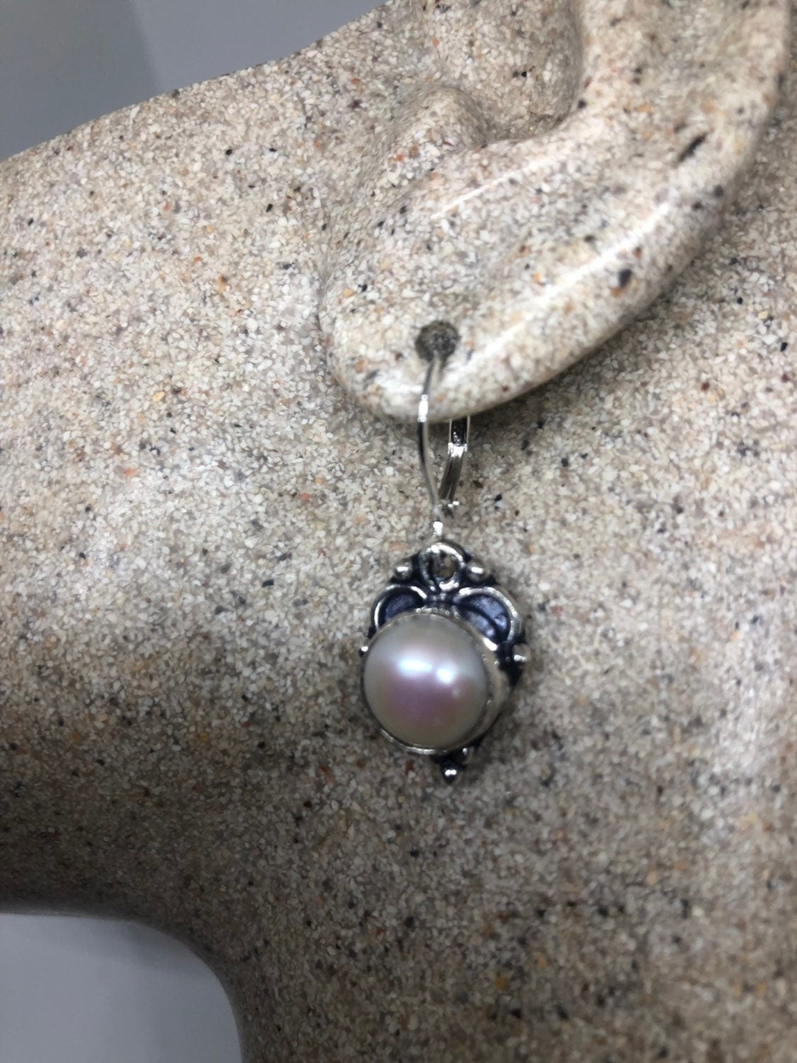 Vintage Genuine Pearl Sterling Silver Dangle Earrings