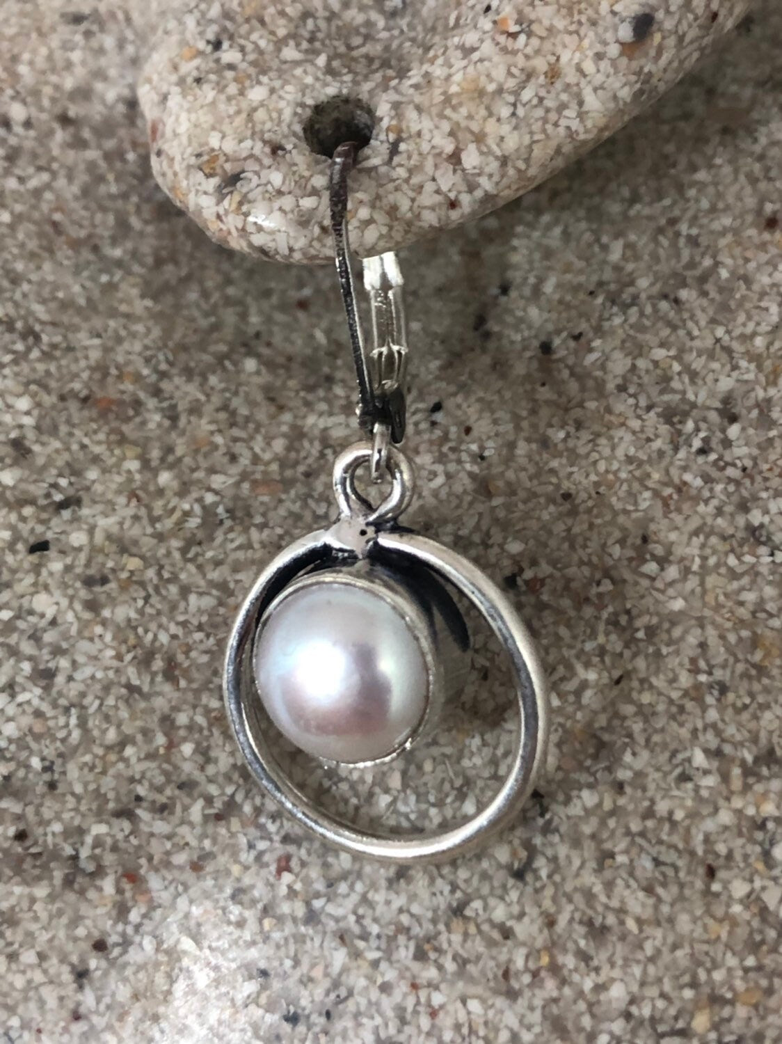 Vintage Genuine Pearl Sterling Silver Dangle Earrings