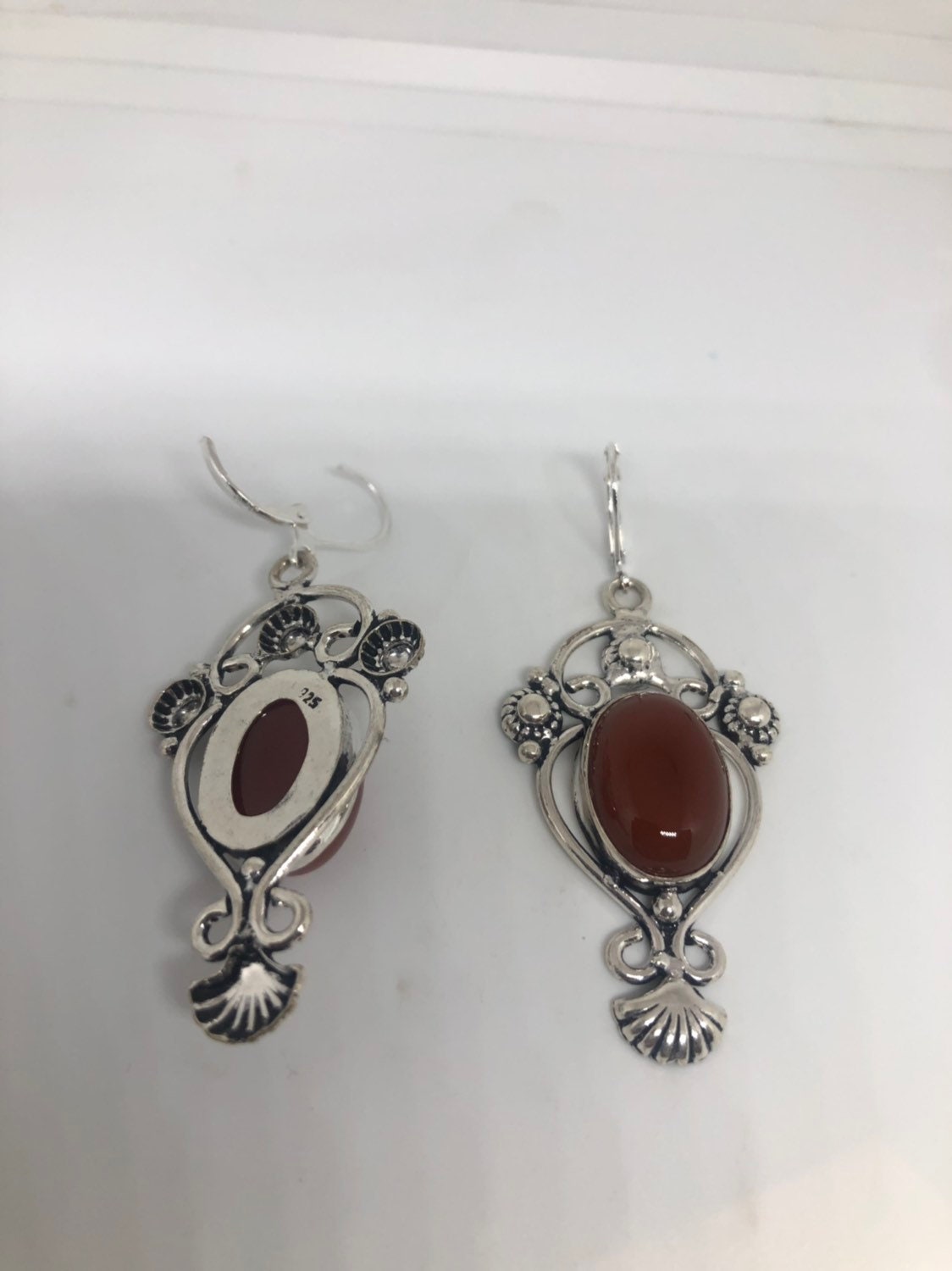 Carnilian Charm Gemstone Sterling Silver Dangle Earrings