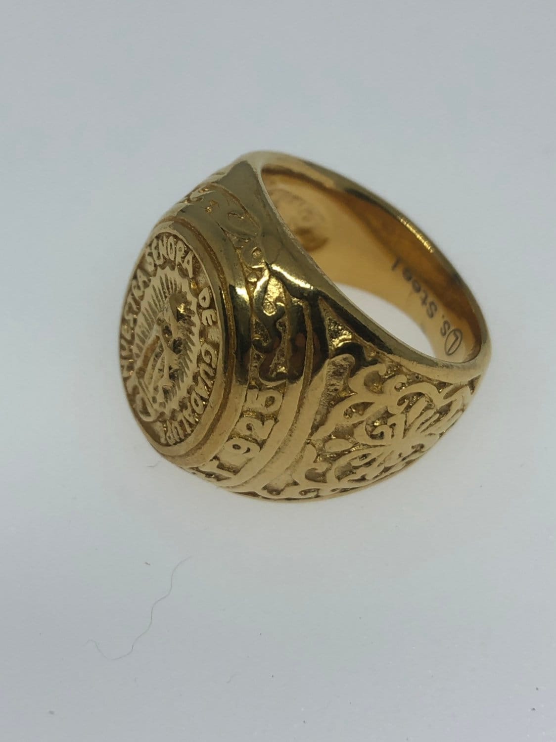 Vintage Golden Stainless Steel Our Lady of Guadeloupe Mens Ring