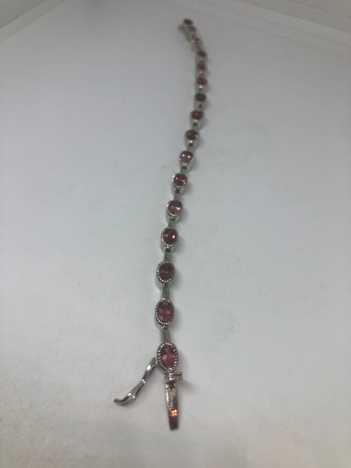 Vintage Victorian 925 Sterling Silver Filigree Toumaline Bracelet