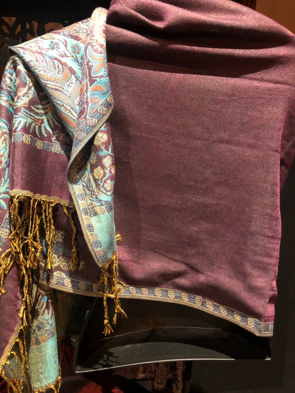 Purple Vintage Paisley Brocade Pashmina Scarf Wrap