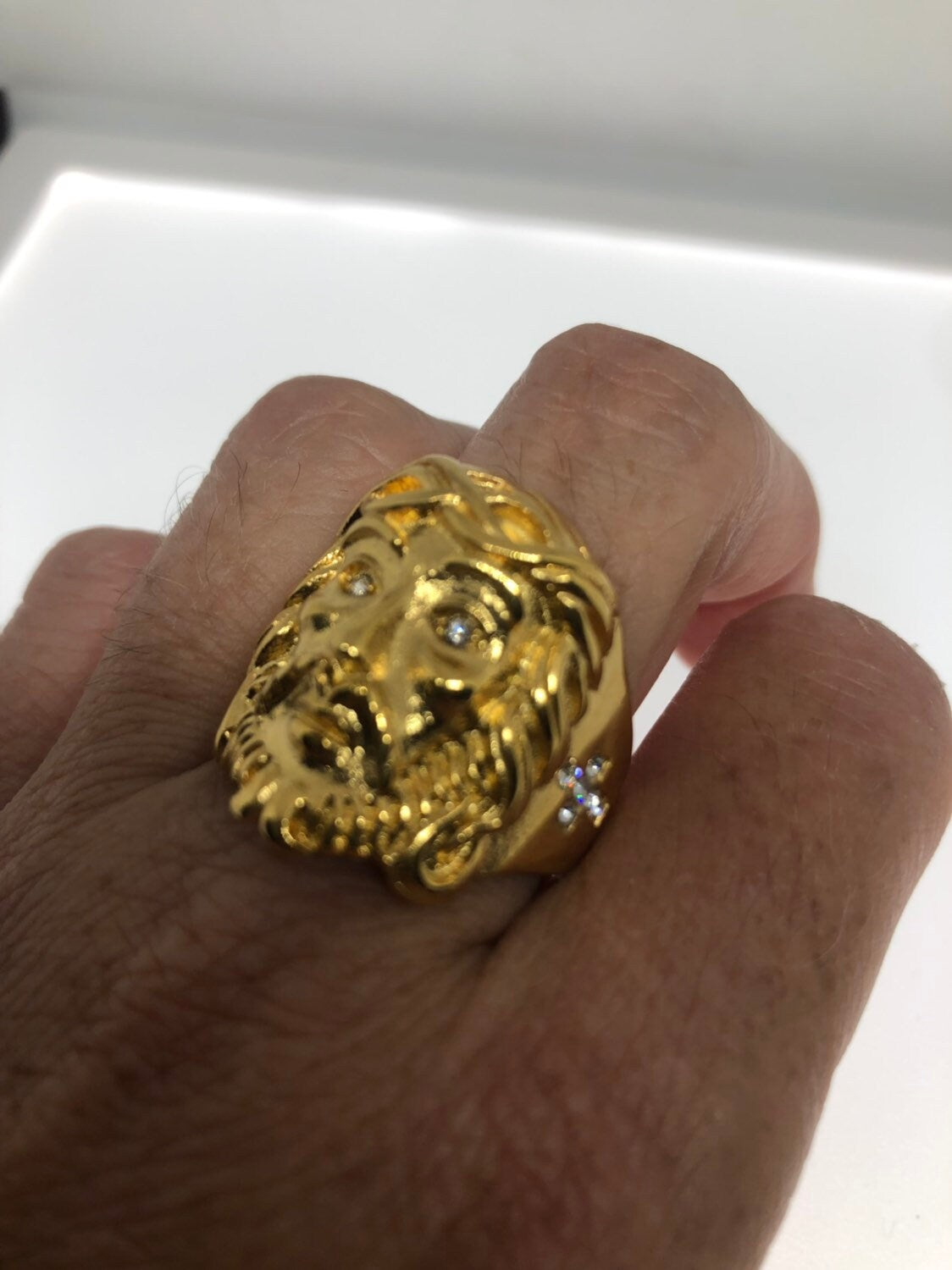 Vintage Mens Golden Jesus Ring
