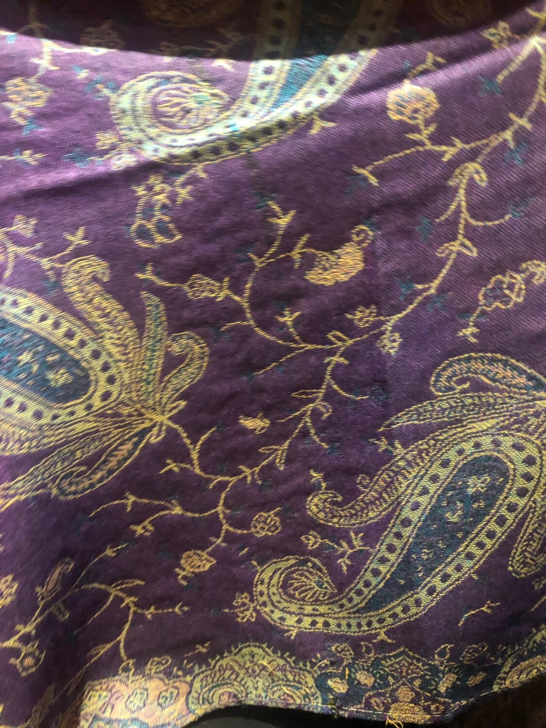 Vintage Purple Paisley Brocade Pashmina Scarf Wrap Shawl