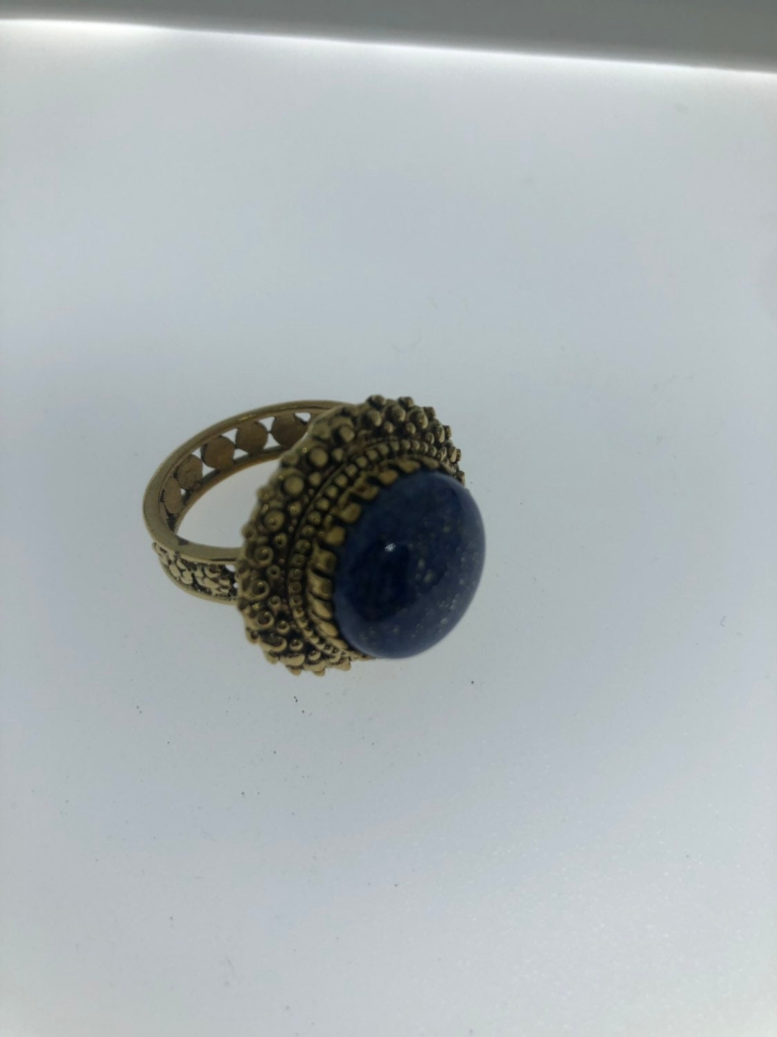 Vintage Large Lapis Lazuli Adjustable Bronze Ring