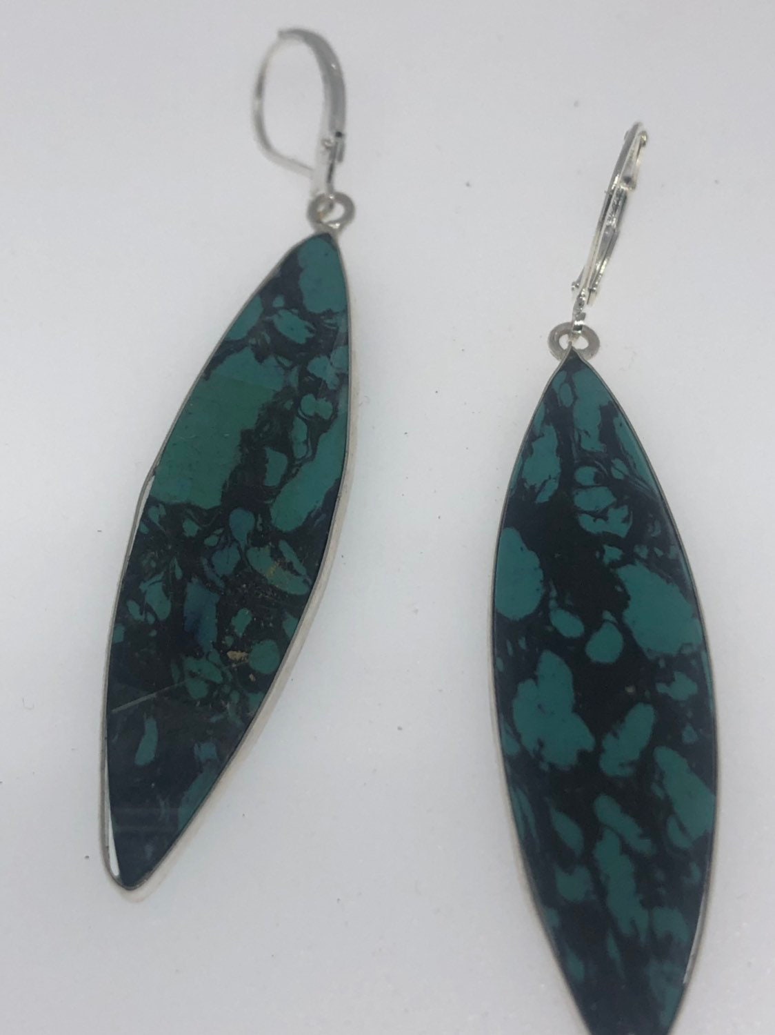 Vintage Handmade Sterling Silver Genuine Deep Blue turquoise Earrings