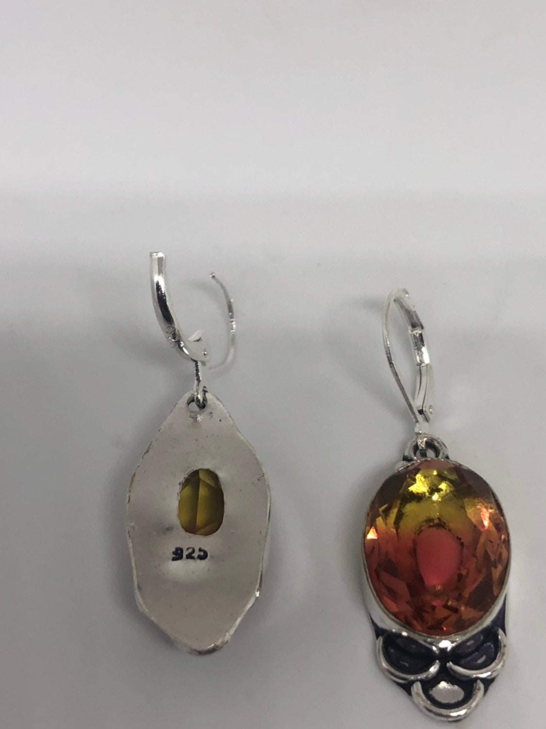 Antique Vintage Purple Volcanic Glass Silver Dangle Earrings