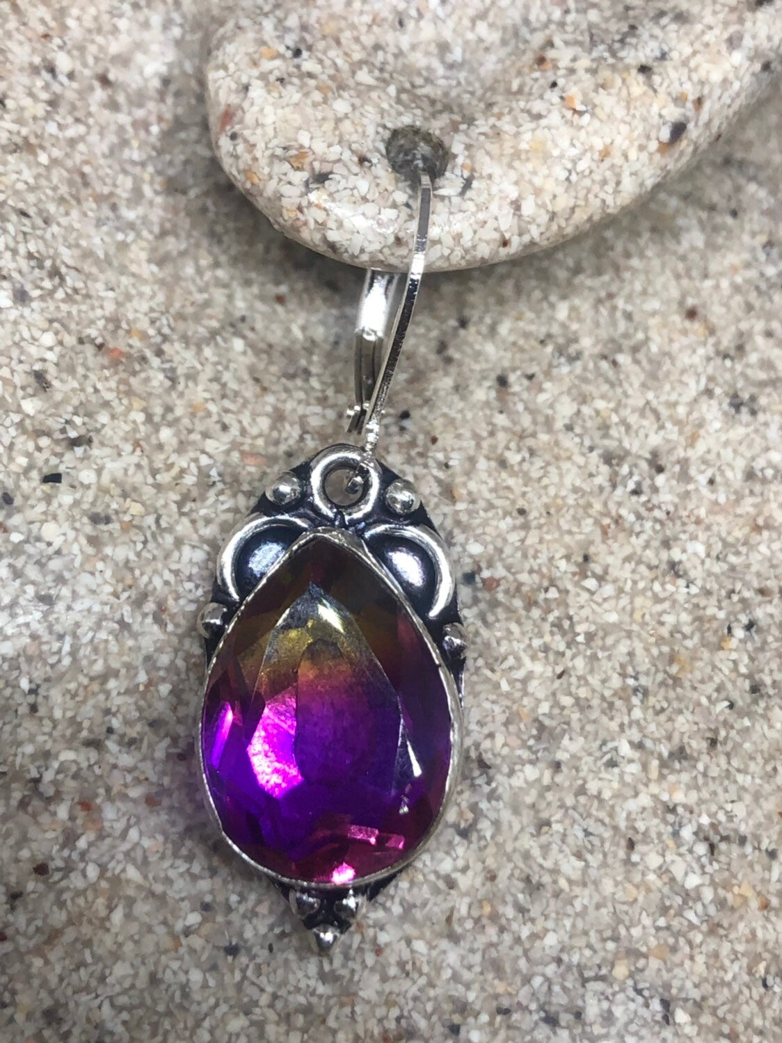 Antique Vintage Purple Volcanic Glass Silver Dangle Earrings