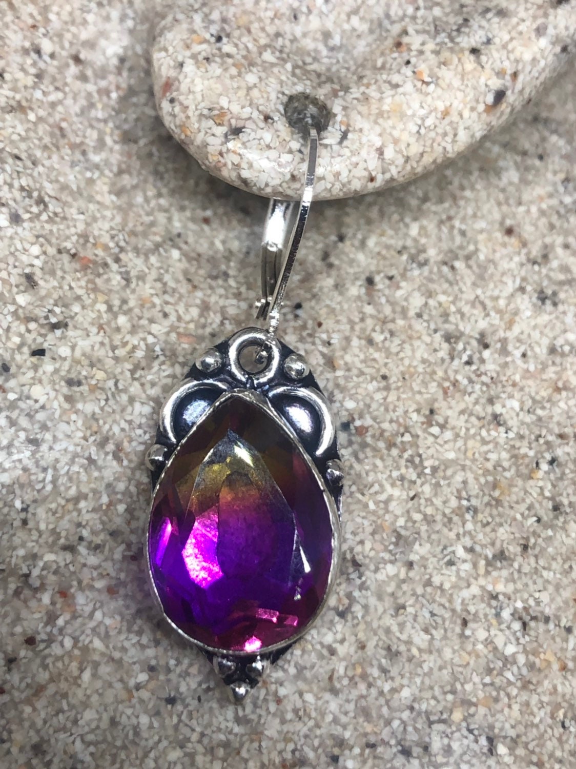 Antique Vintage Purple Volcanic Glass Silver Dangle Earrings