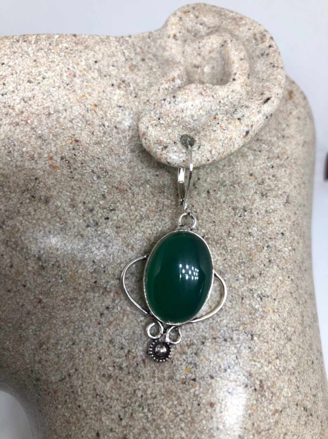 Antique Vintage Green Chrysoprase Silver Dangle Earrings