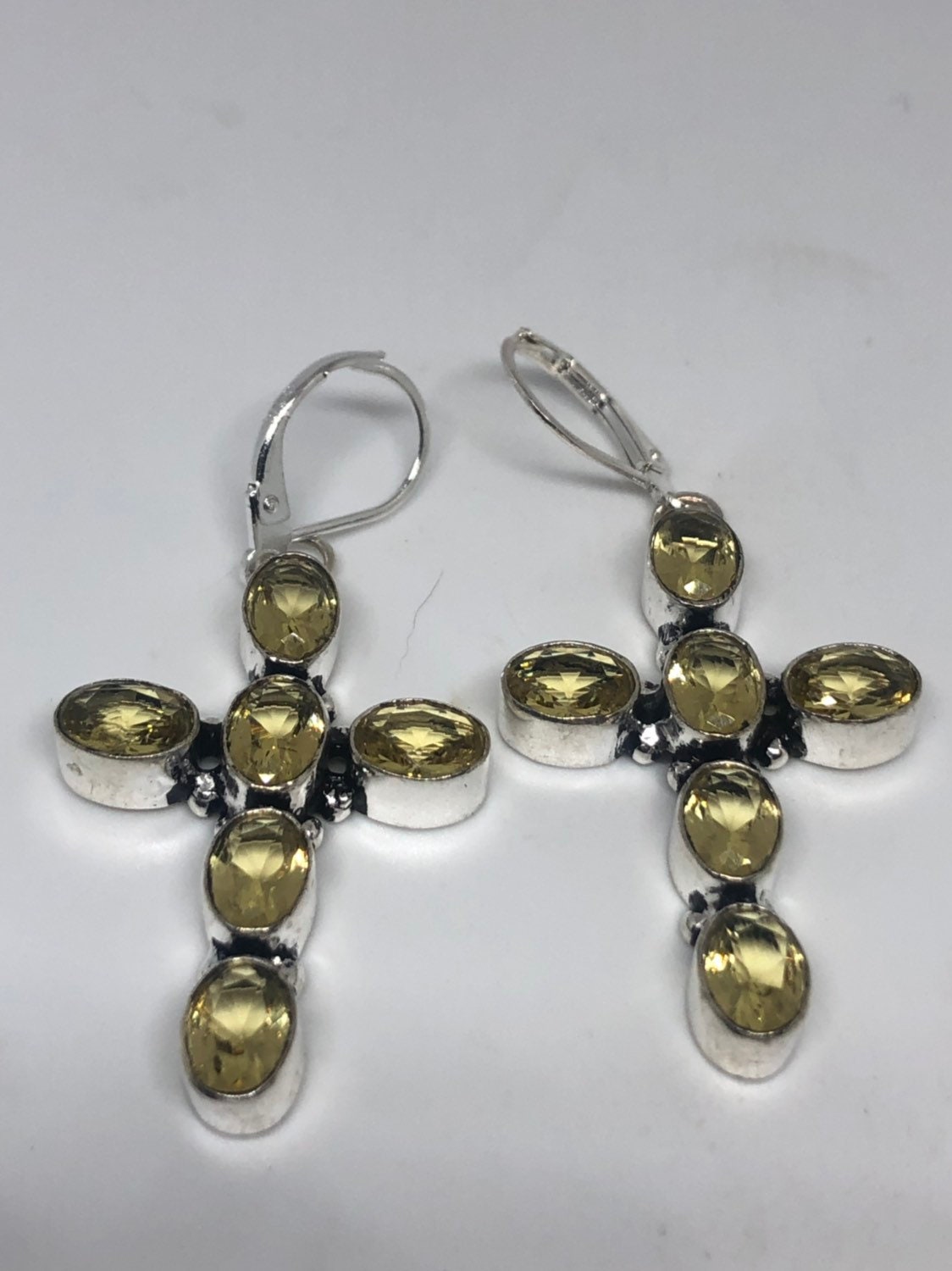 Vintage Genuine Citrine Gemstone 925 Sterling Silver Drop Earrings