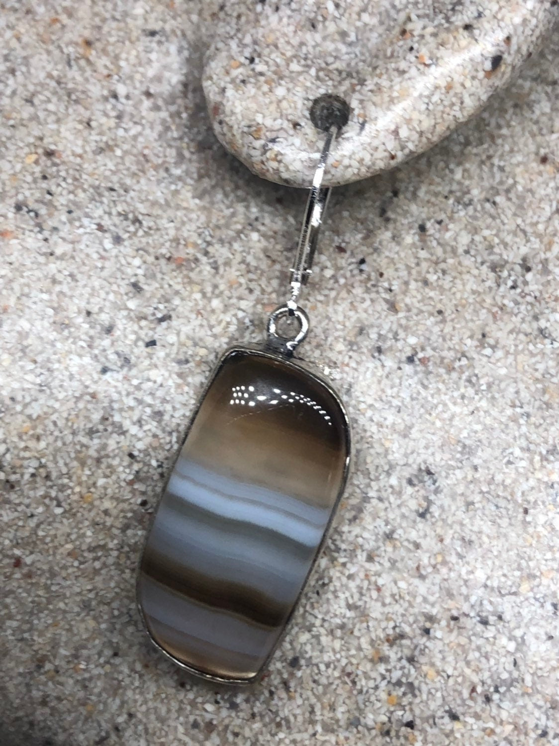 Vintage Handmade Sterling Silver Black and whoye agate Earrings