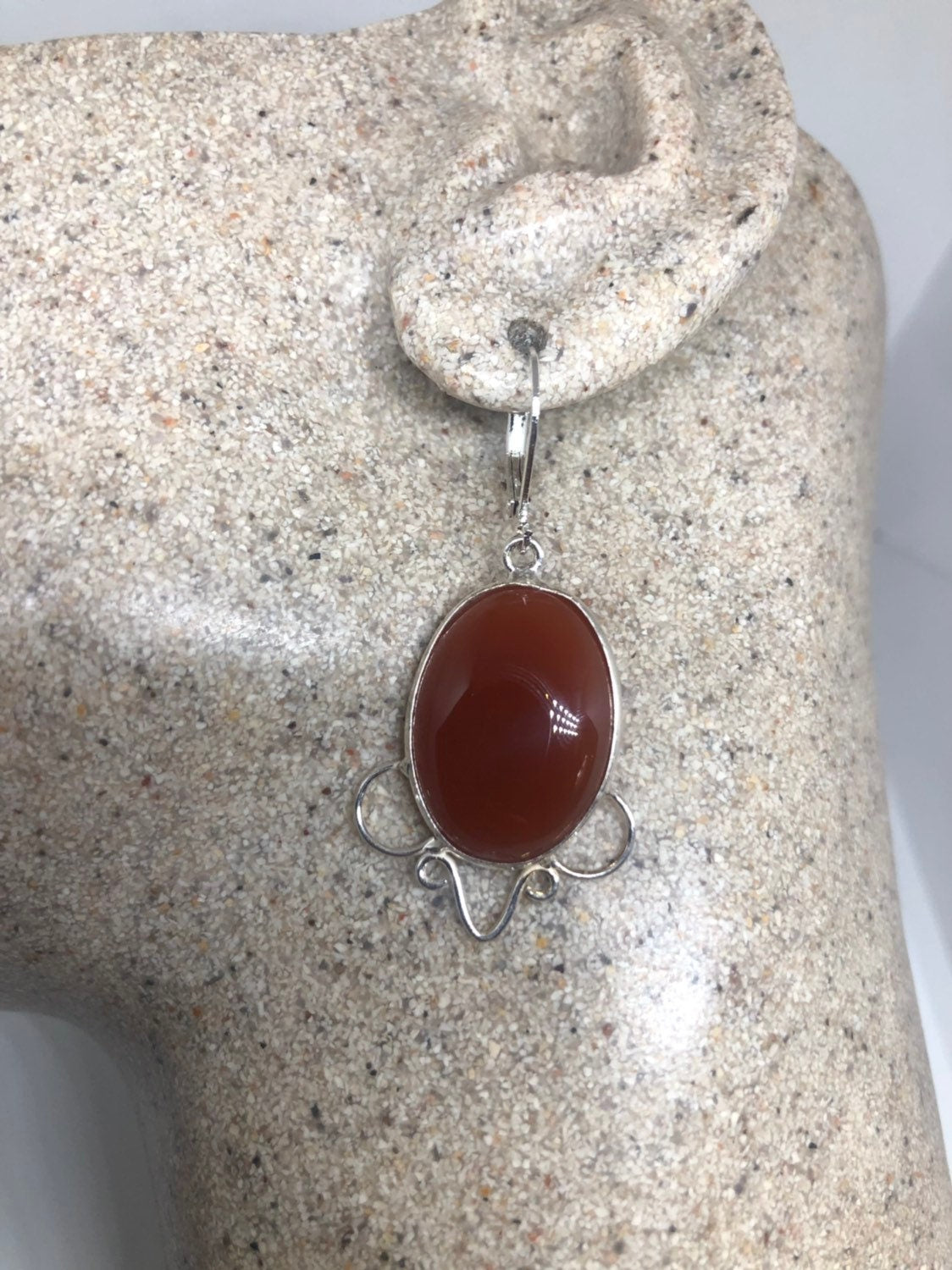 Carnilian Charm Gemstone Sterling Silver Dangle Earrings