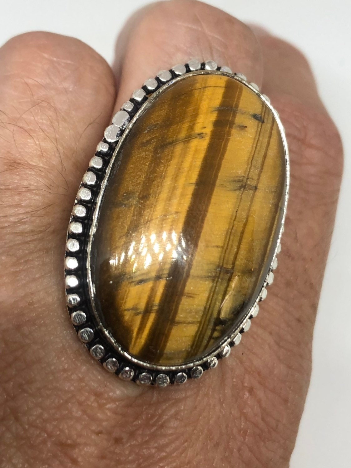 Vintage Tigers Eye Stone Silver Ring