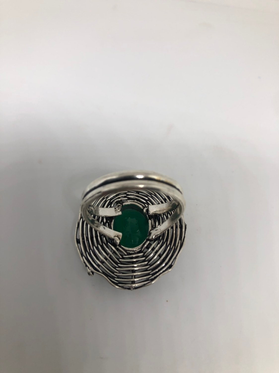 Vintage Green Raw Emerald Silver Bronze Statement Boho Ring