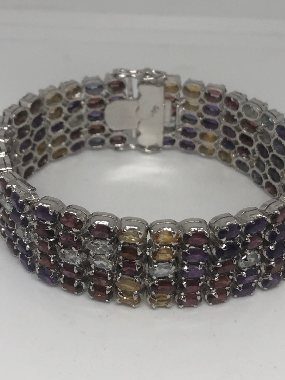 Handmade Genuine Mixed Gemstone in 925 Sterling Silver Tennis Bracelet