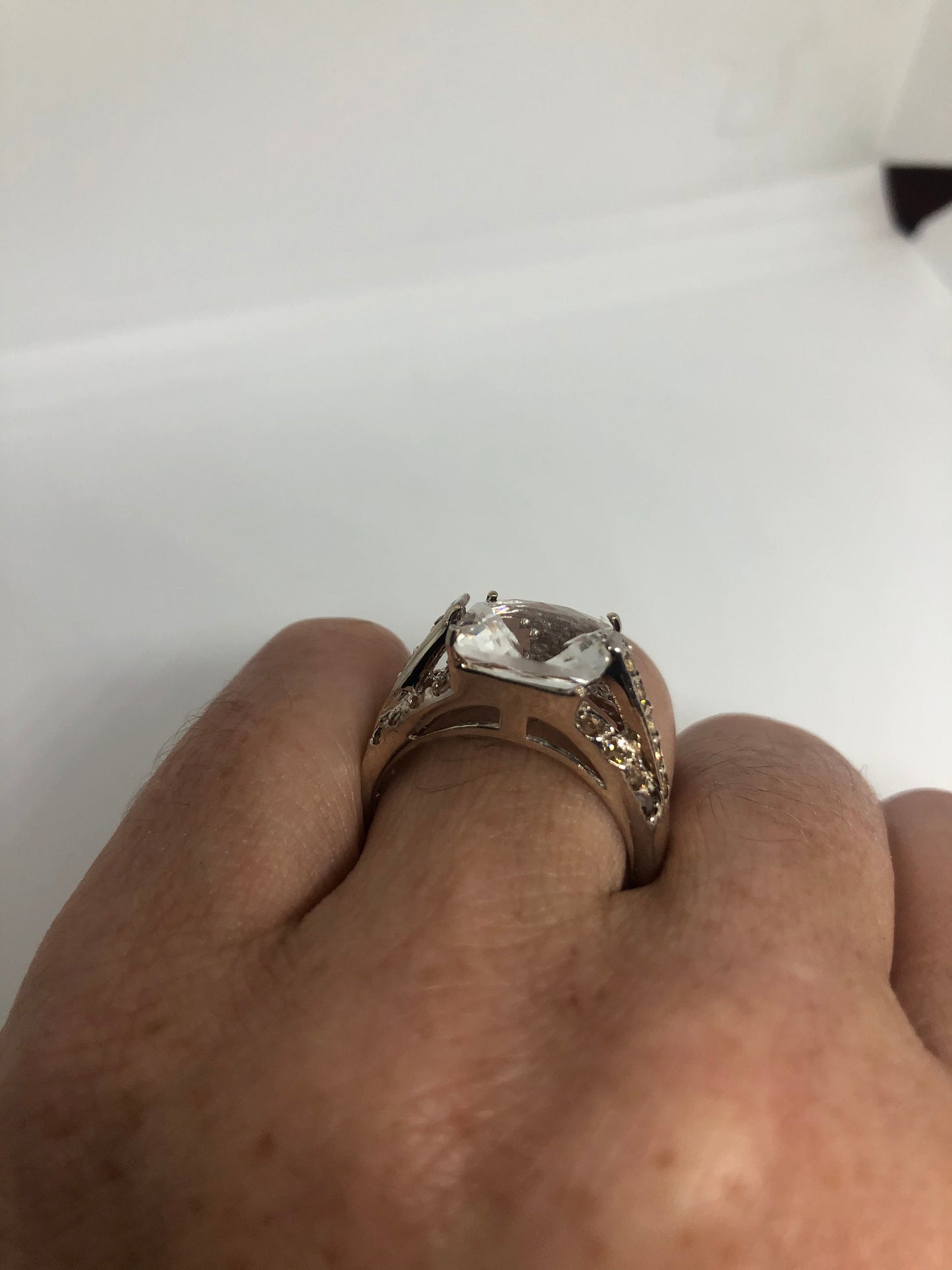 vintage clear white sapphire Citrine 925 Sterling Silver cocktail Ring Size 9