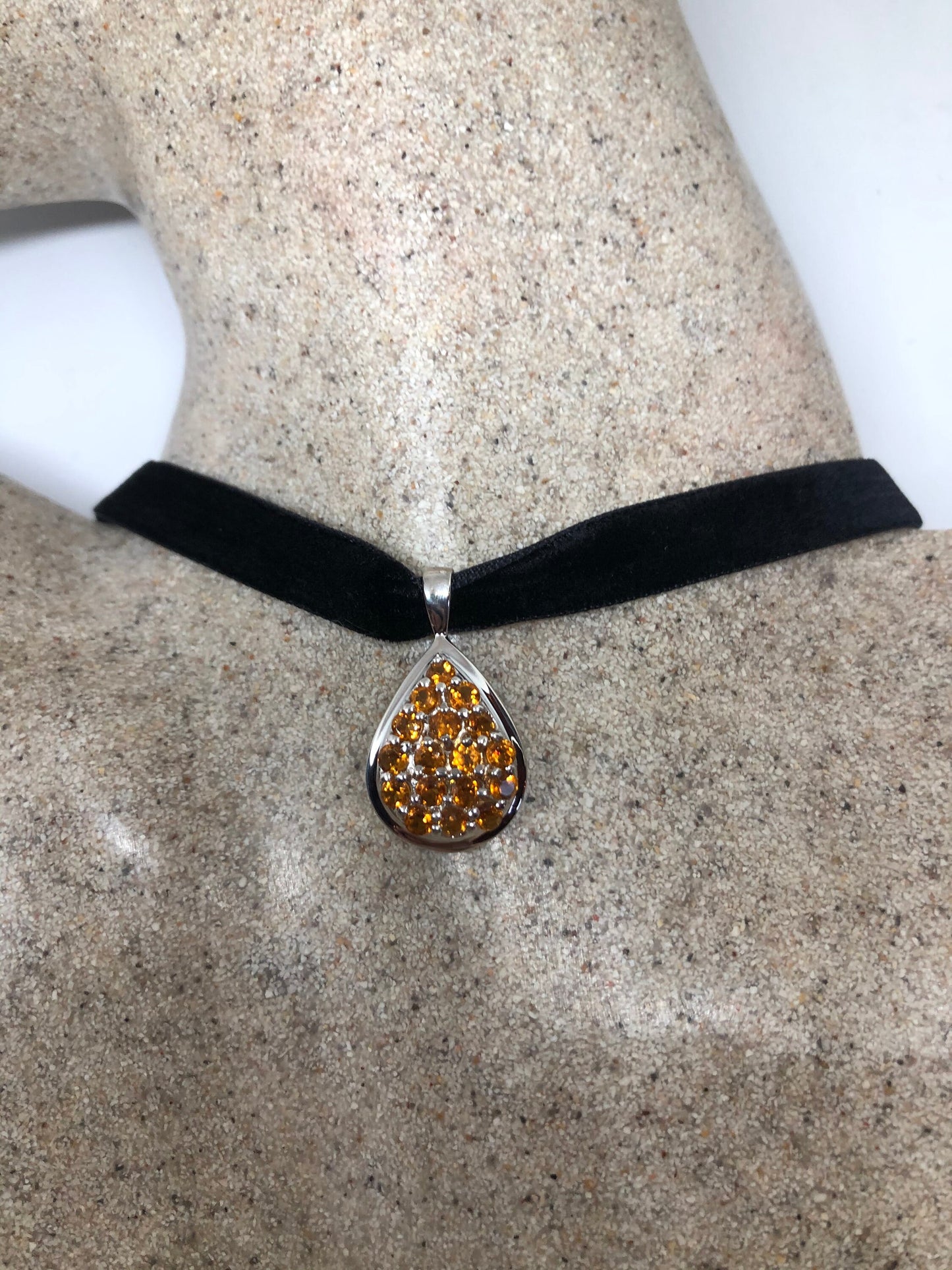 Vintage Deco Handmade 925 Sterling Silver Golden Lemon Citrine Pendant