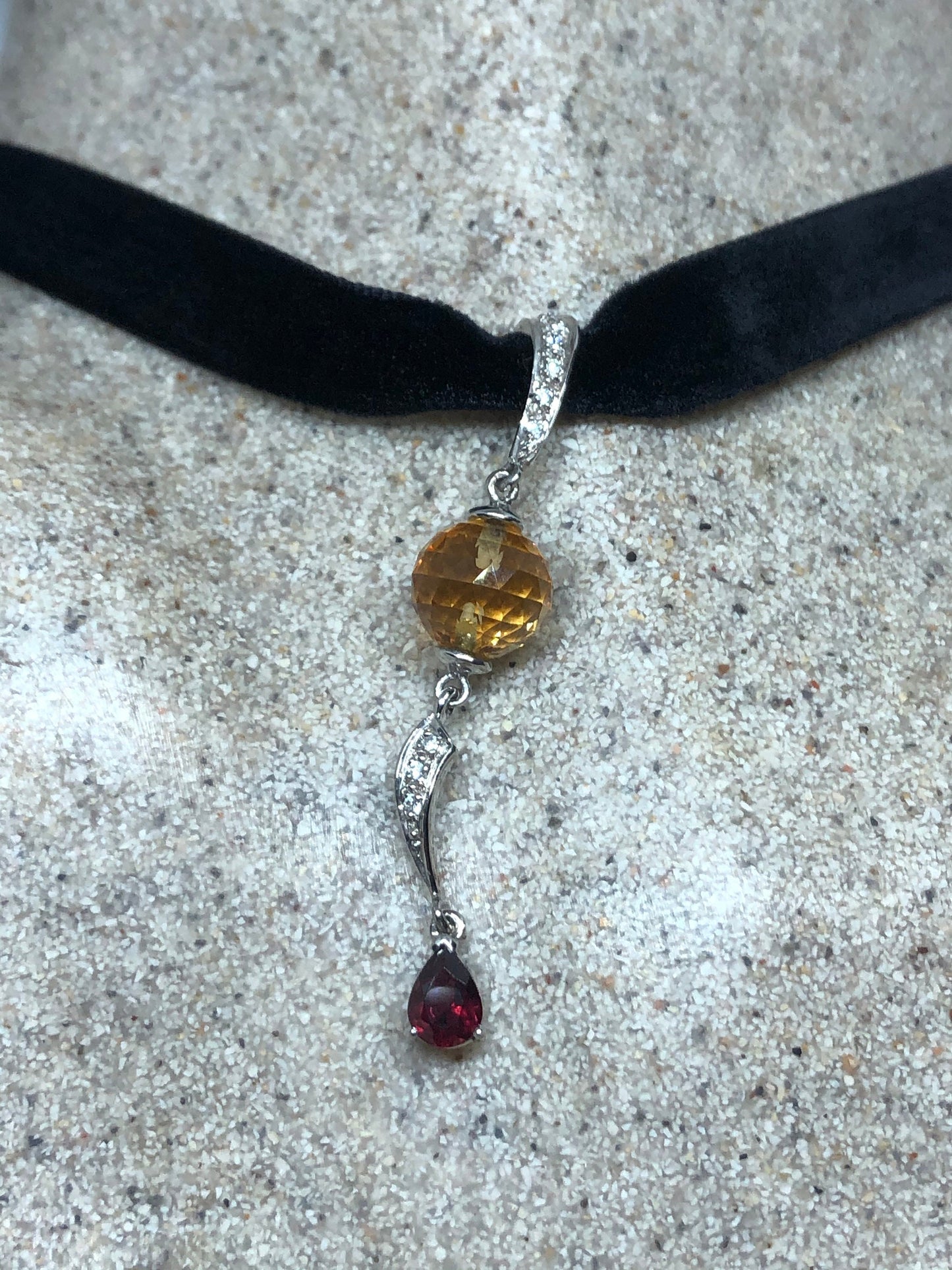 Vintage Deco Handmade 925 Sterling Silver Golden Lemon Citrine Pendant