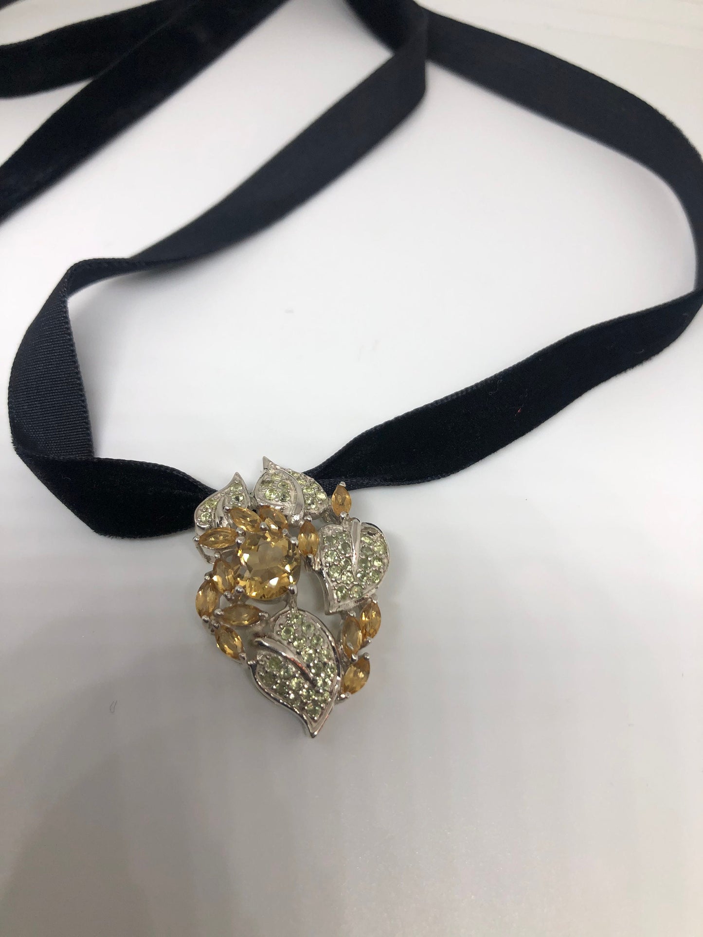 Vintage Deco Handmade 925 Sterling Silver Golden Lemon Citrine Vine Pendant