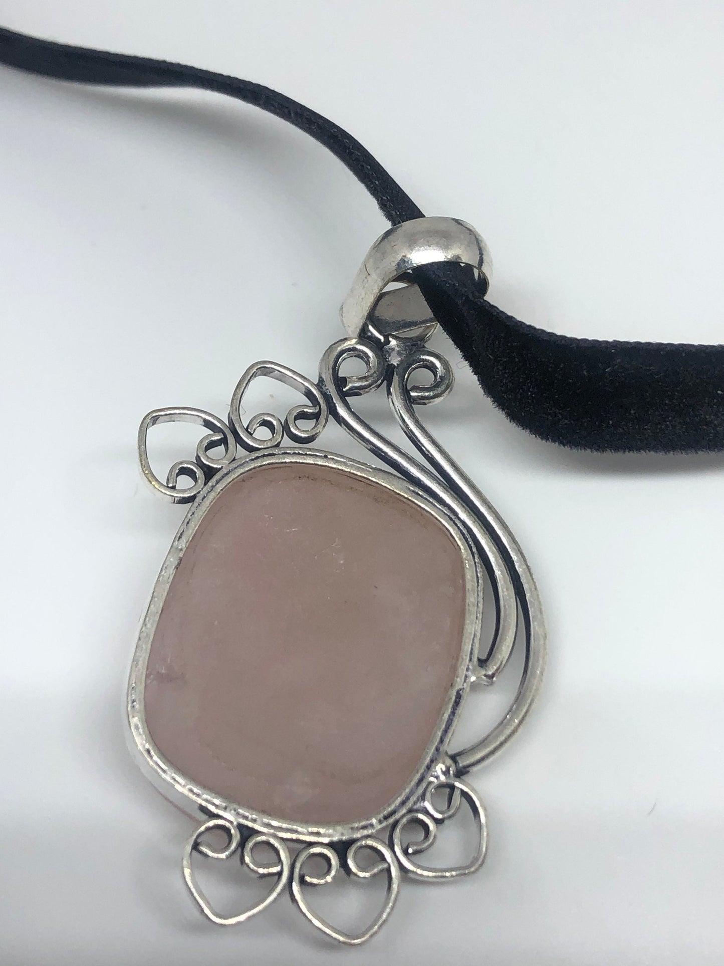 Vintage Handmade Silver Finish Rose Quartz Choker Pendant