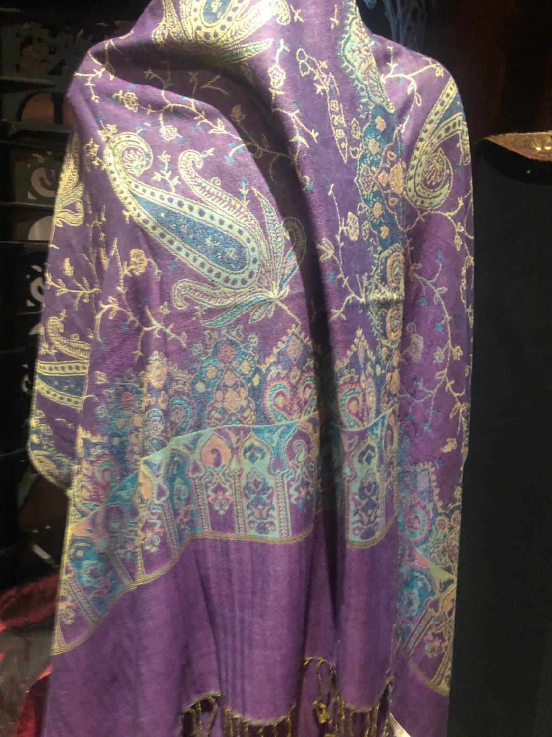 Vintage Purple Paisley Brocade Pashmina Scarf Wrap Shawl