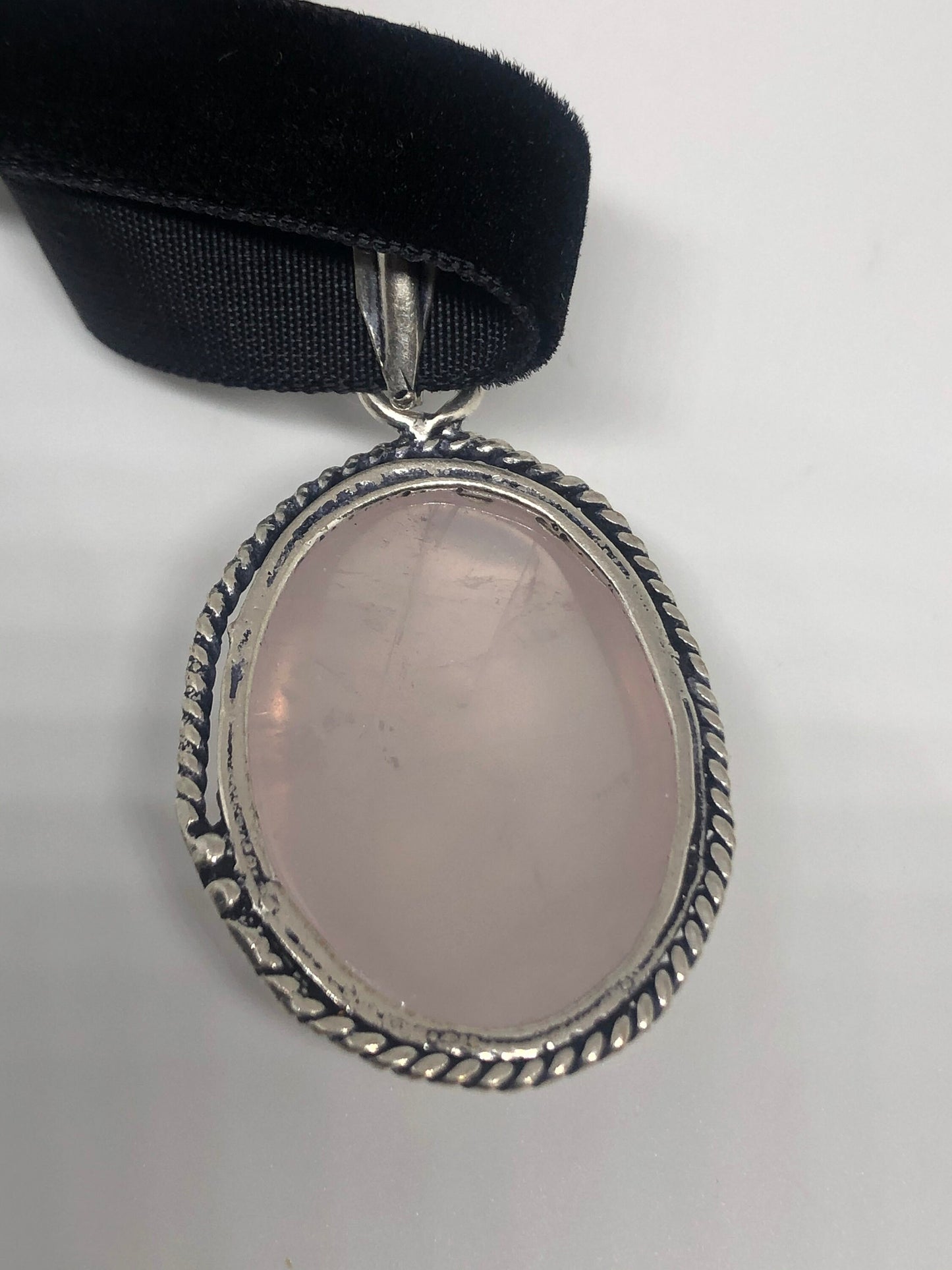 Vintage Handmade Silver Finish Rose Quartz Choker Pendant