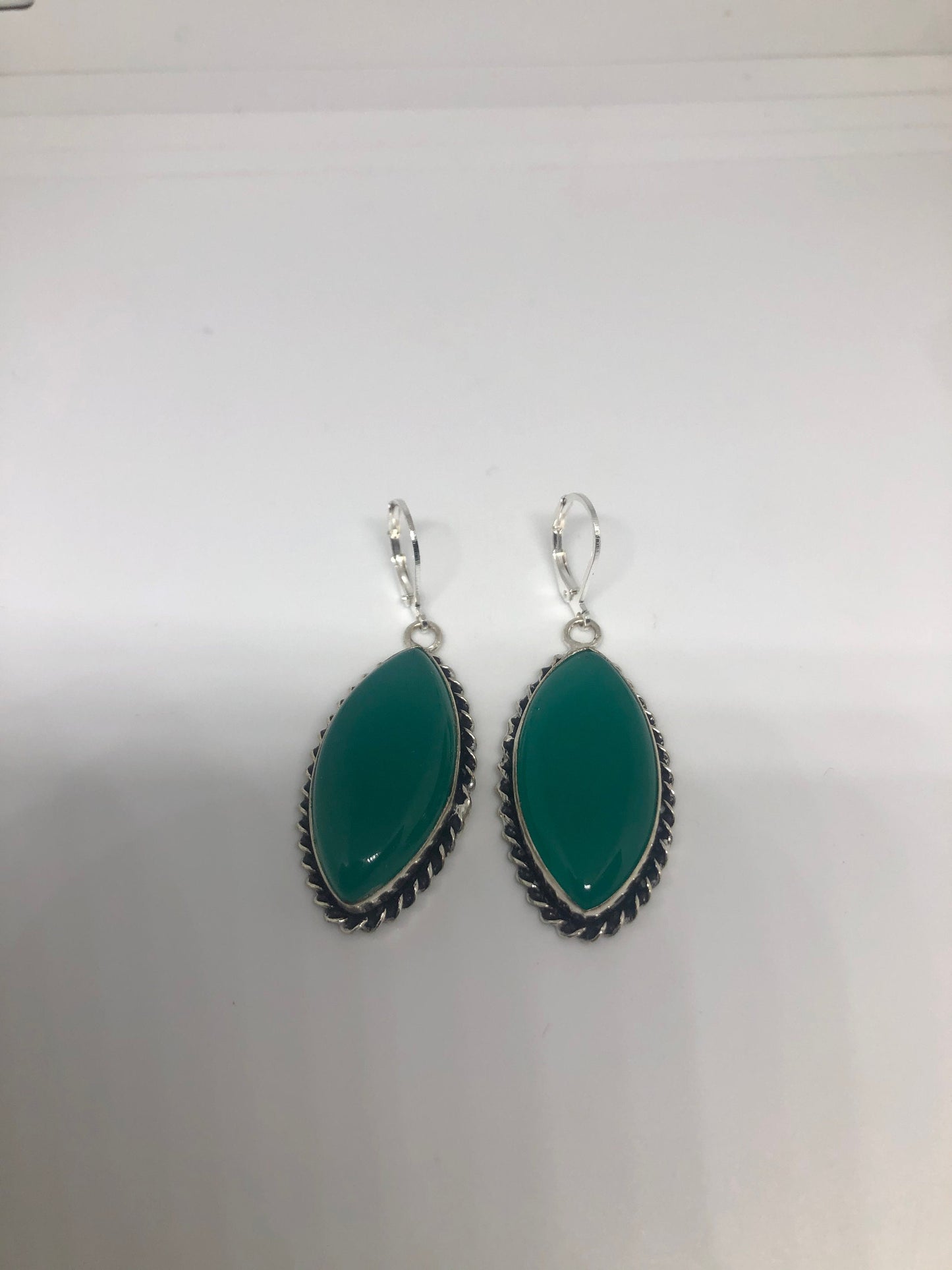 Antique Vintage Green Chrysoprase Silver Dangle Earrings