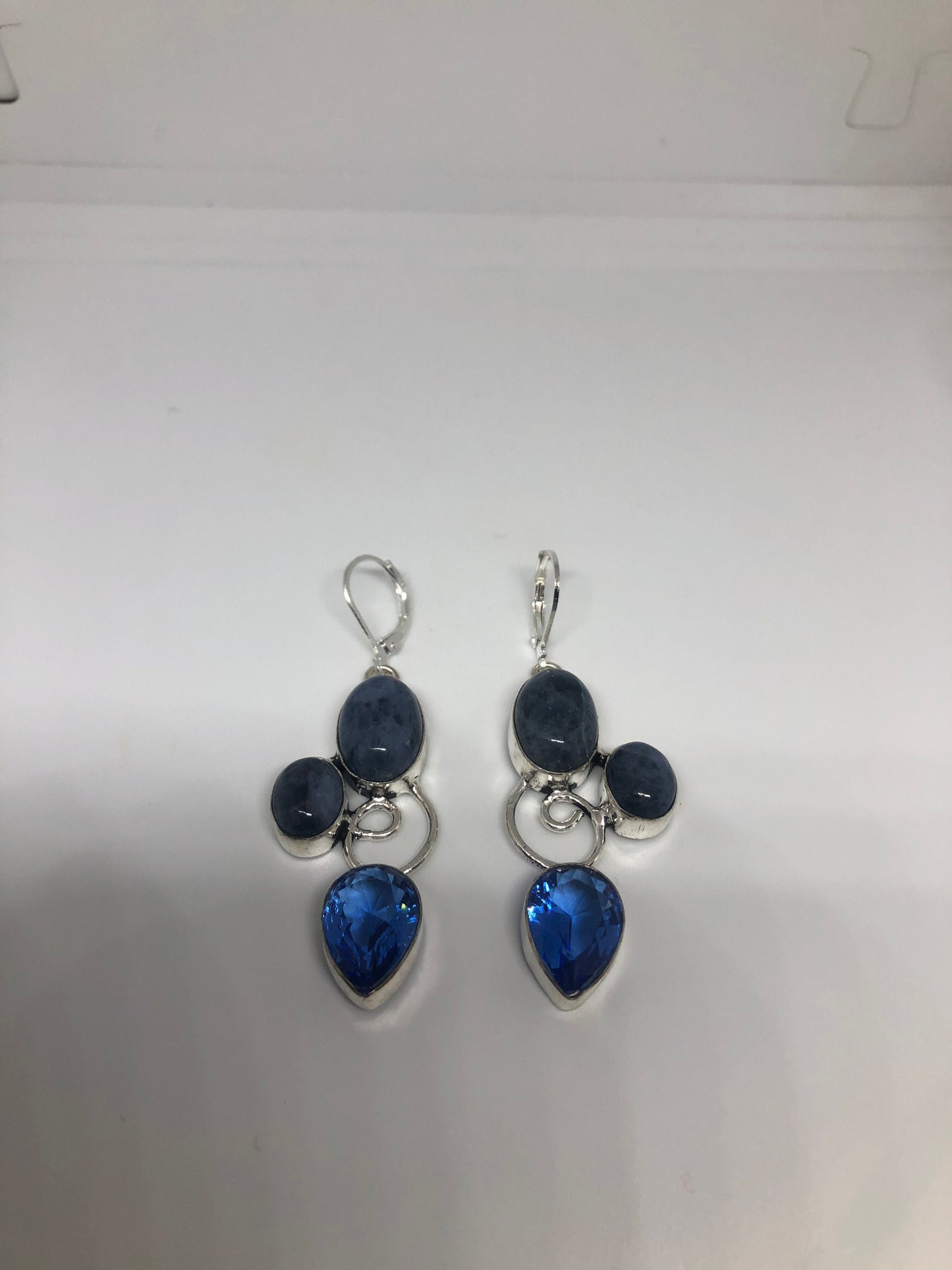 Antique Vintage Blue Sodalite Silver Dangle Earrings