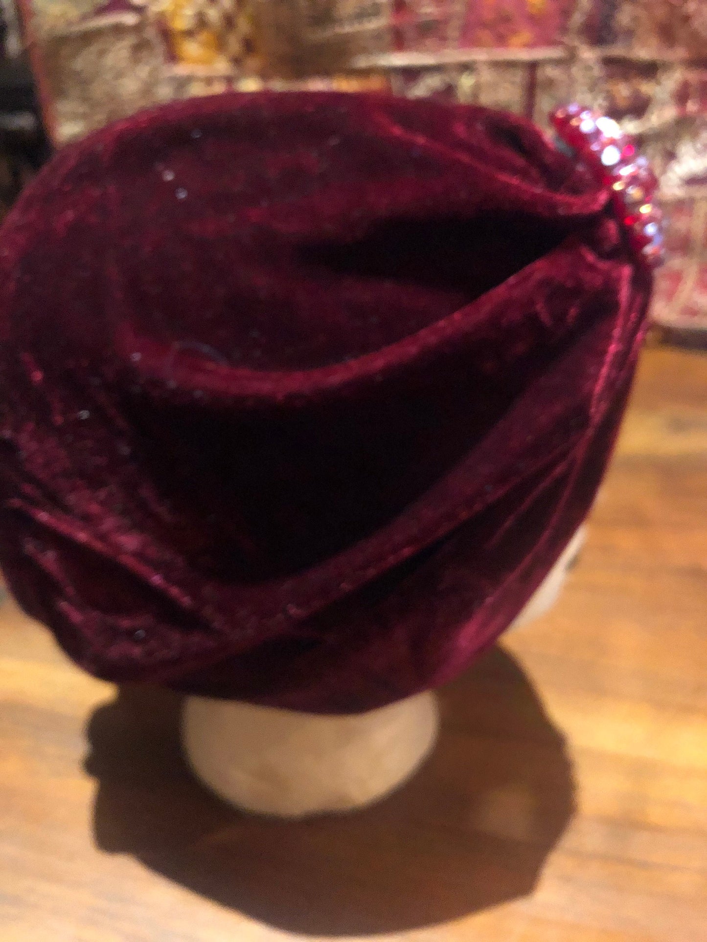 Vintage Burgundy Stretch Velvet Deco Turban Hat