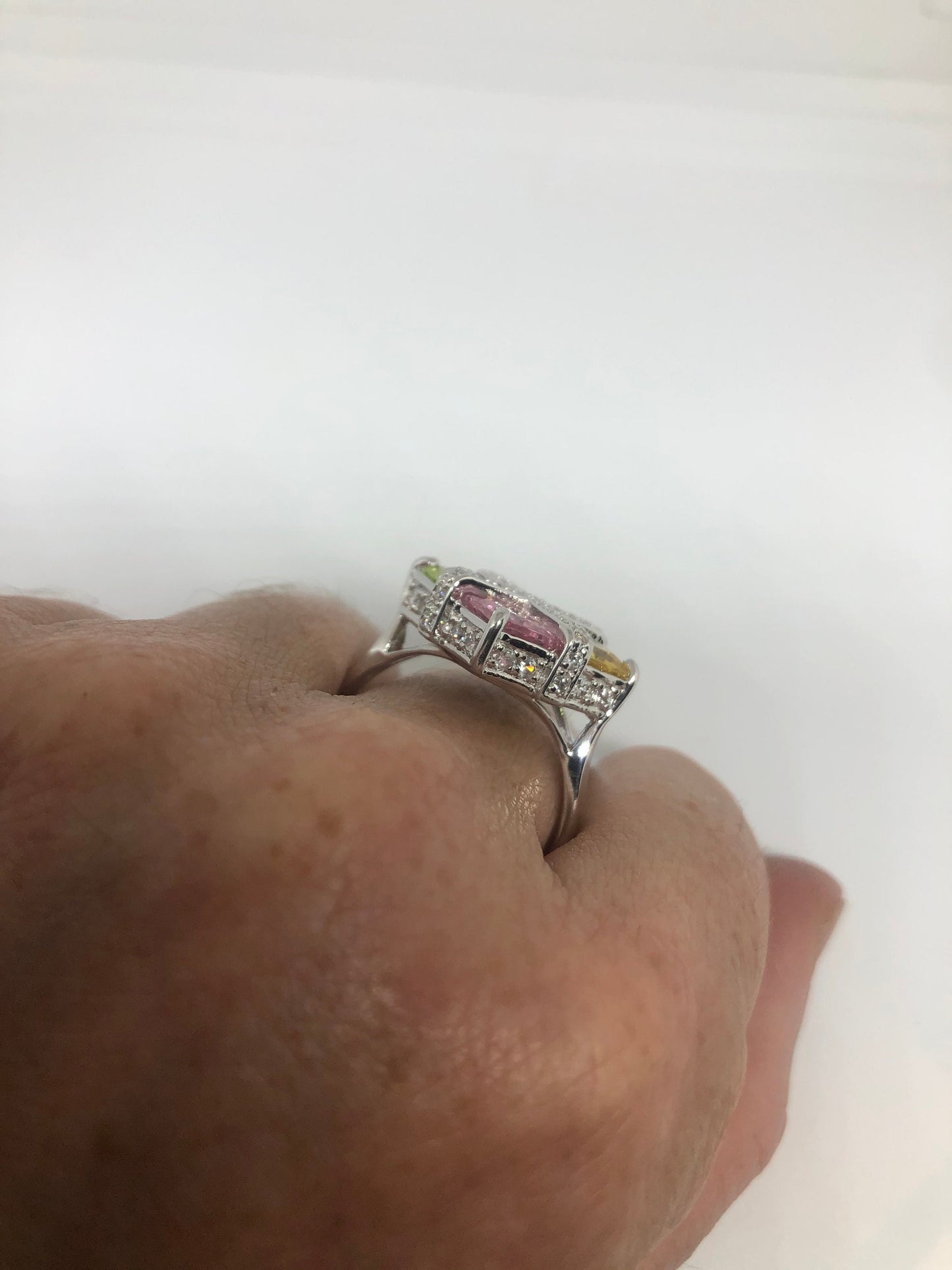 Vintage Mixed Stone 925 Sterling Silver Cocktail Ring Size 11.25
