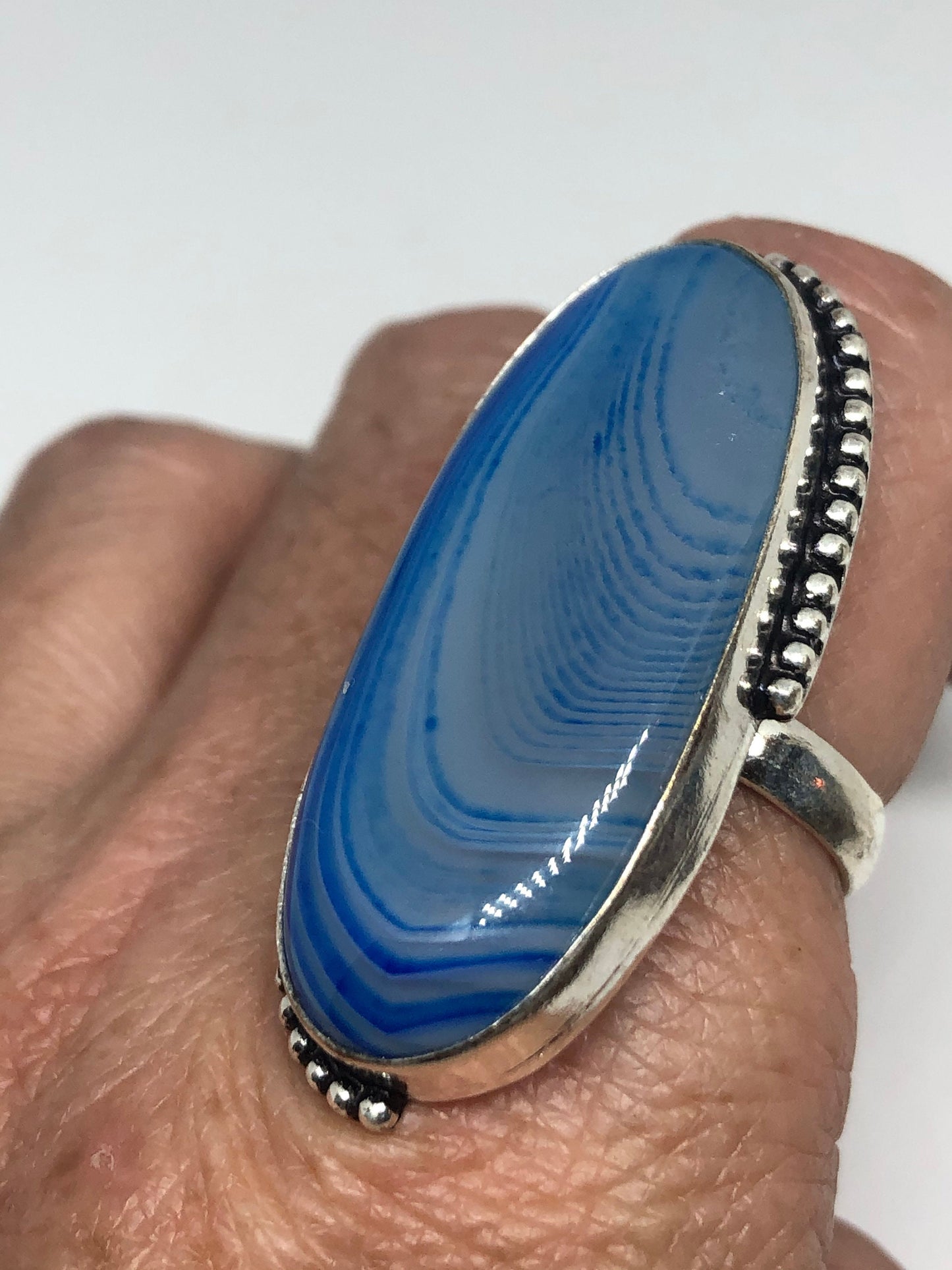 Vintage Genuine Blue Lace agate Silver Ring