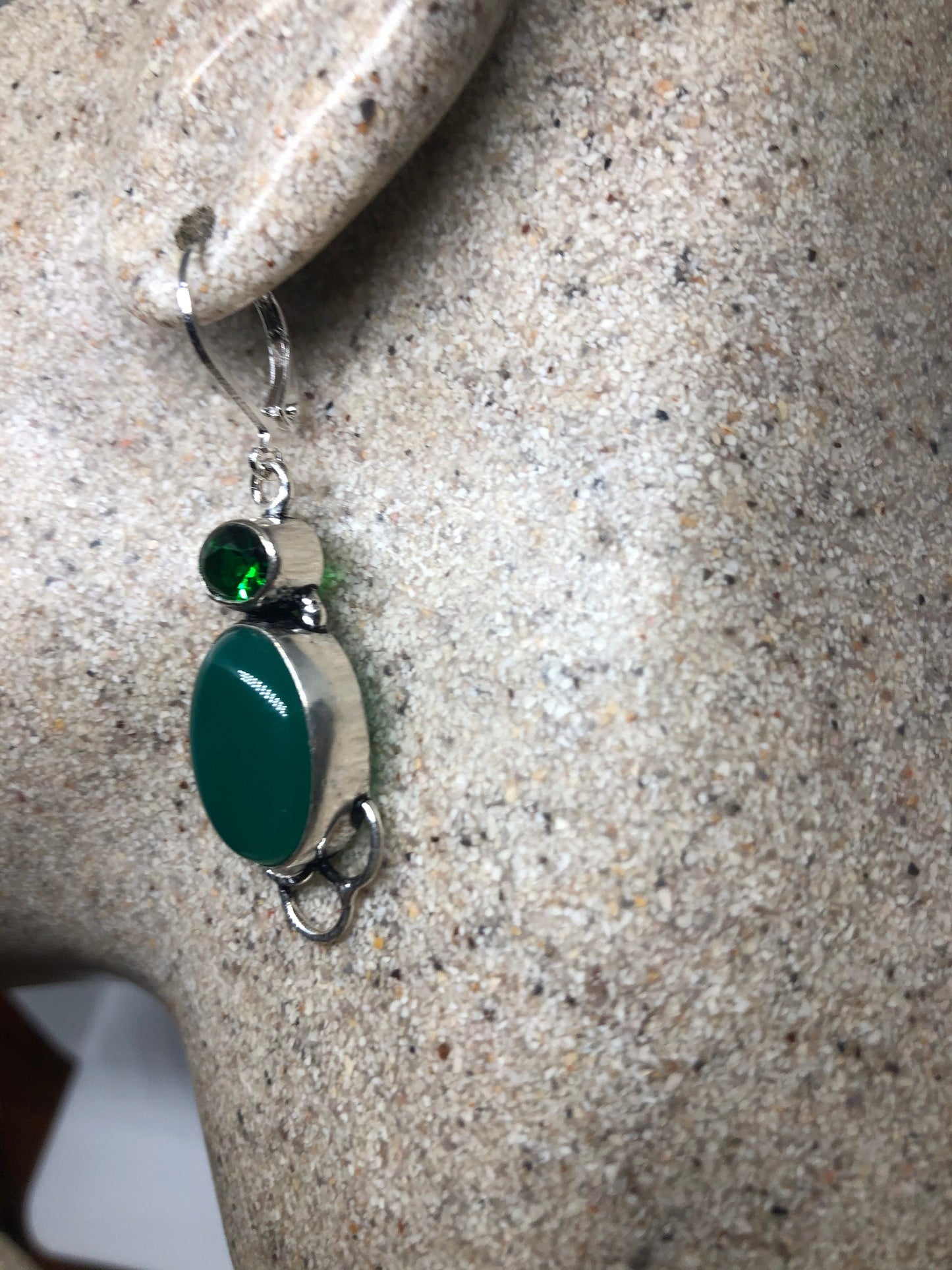 Antique Vintage Green Chrysoprase Silver Dangle Earrings
