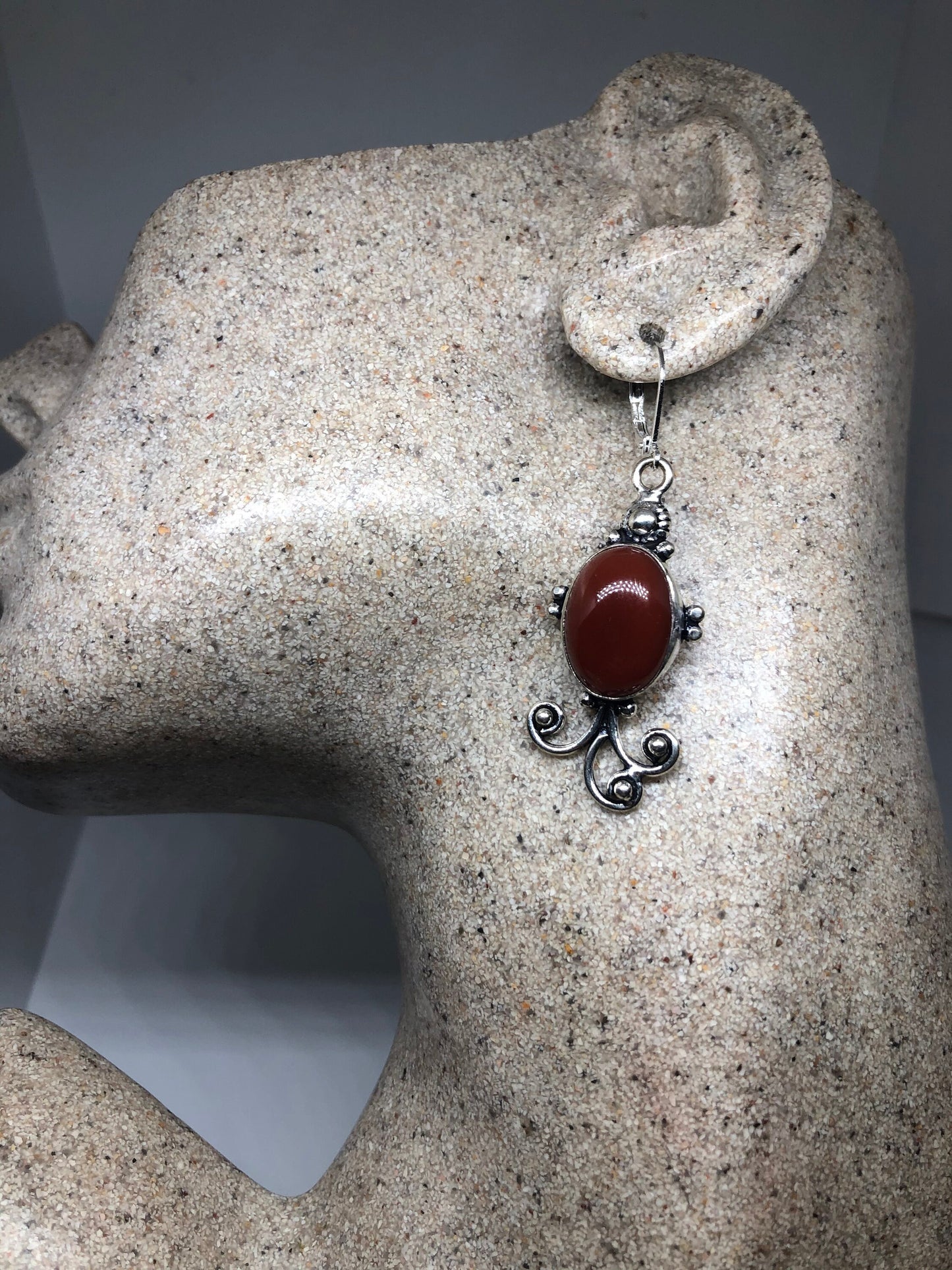Vintage Genuine are Carnelian 925 Sterling lever backs Silver Filligree Dangle Chandelier Earrings