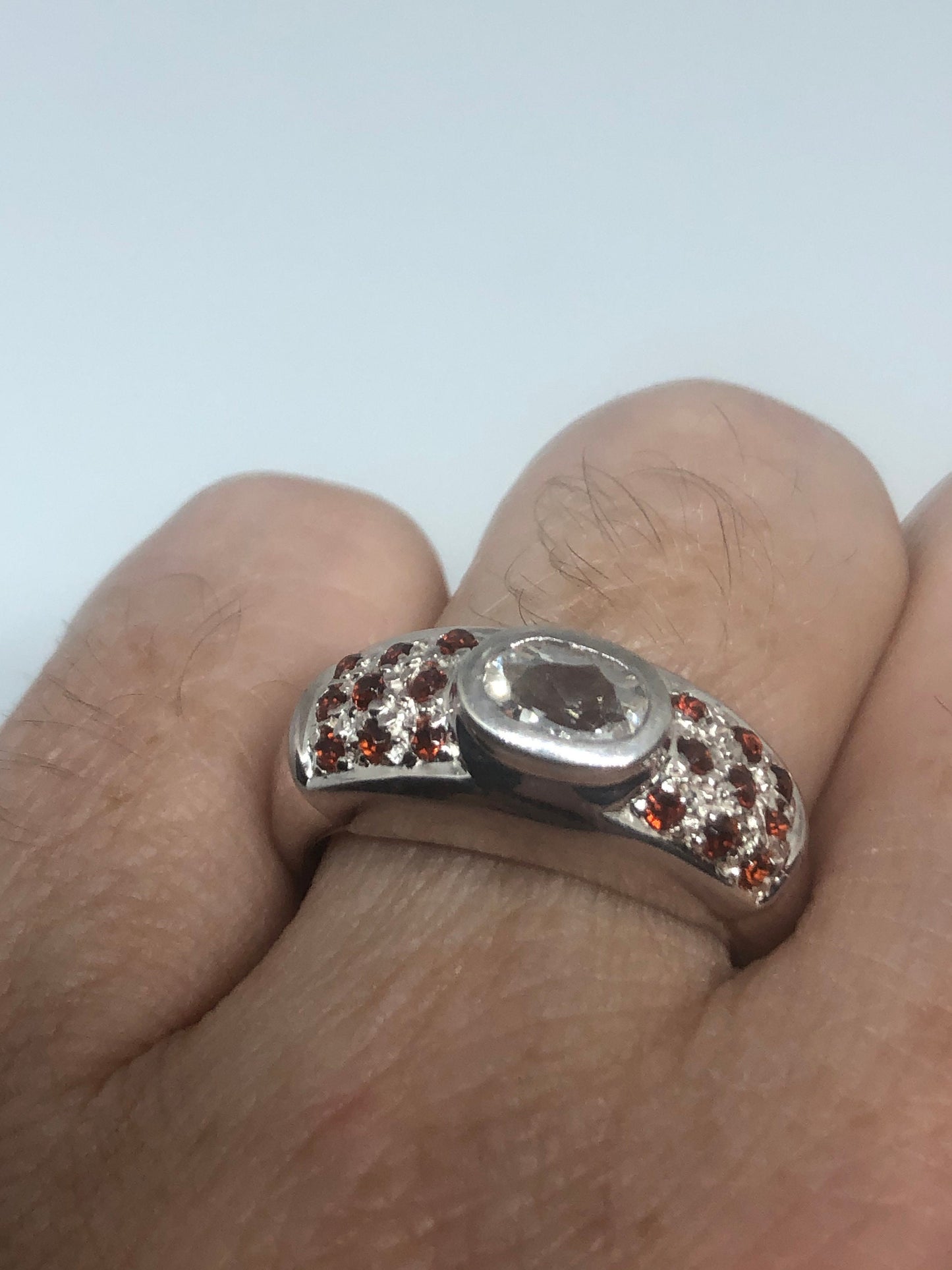 Vintage Bohemian Garnet White Sapphire 925 Sterling Silver Ring