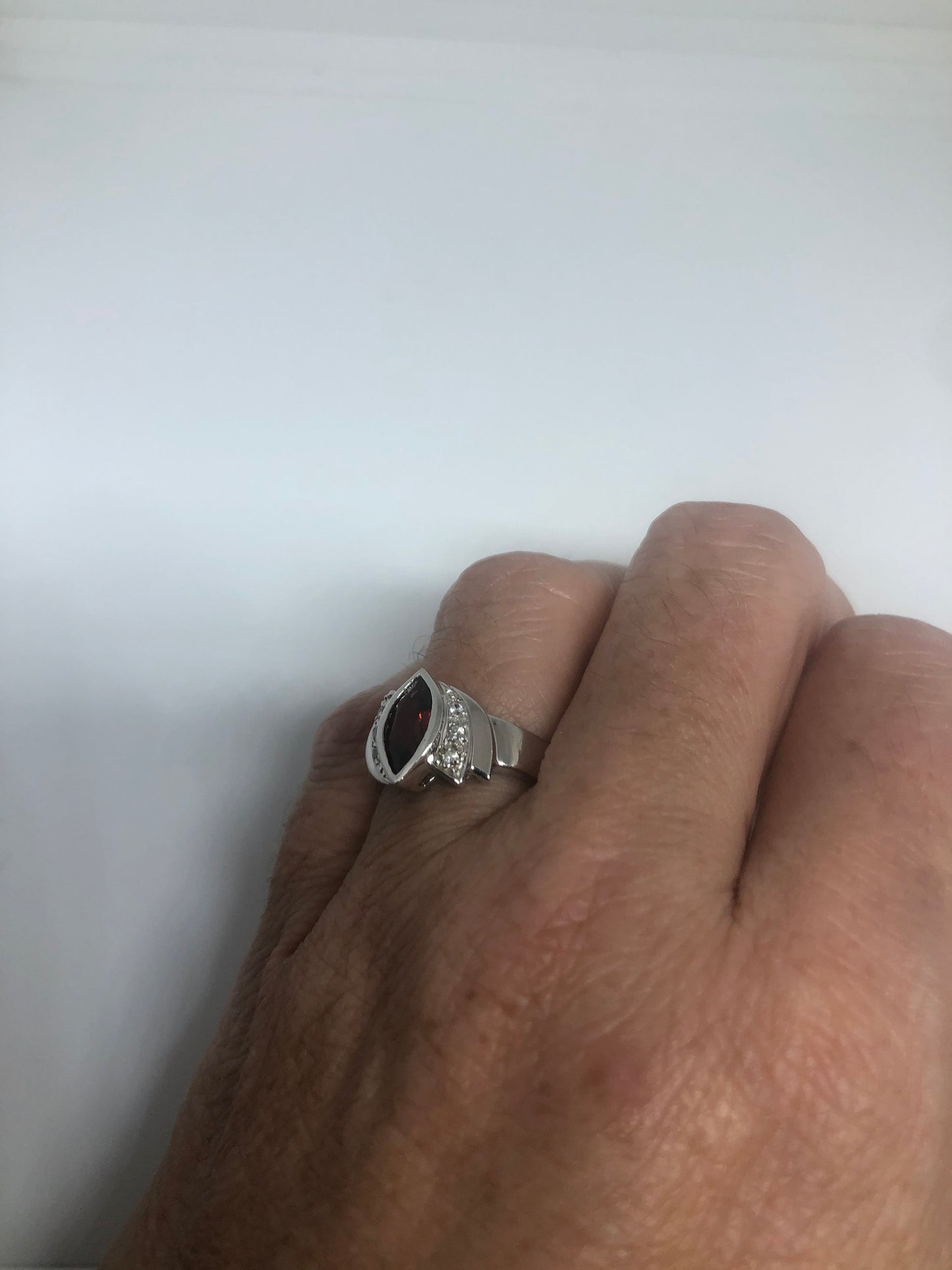 Vintage Red Bohemian Garnet Ring 925 Sterling Silver Cocktail Statement